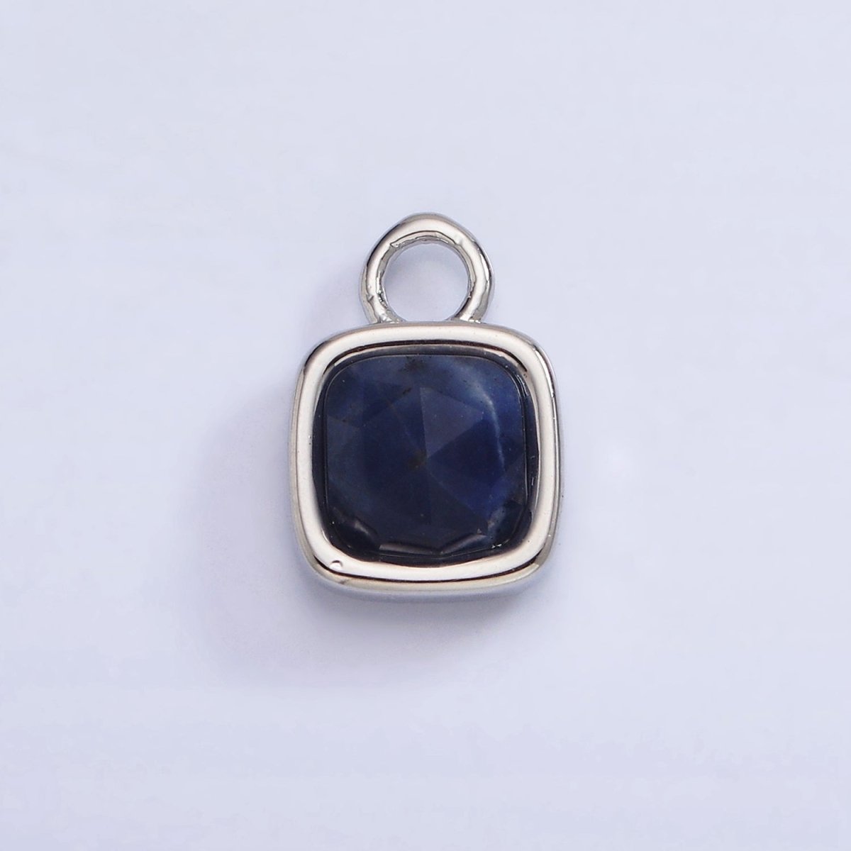 White Gold Filled Square Multifaceted Natural Gemstone Personalized Add-On Silver Charm | AC1530 - AC1542 - DLUXCA