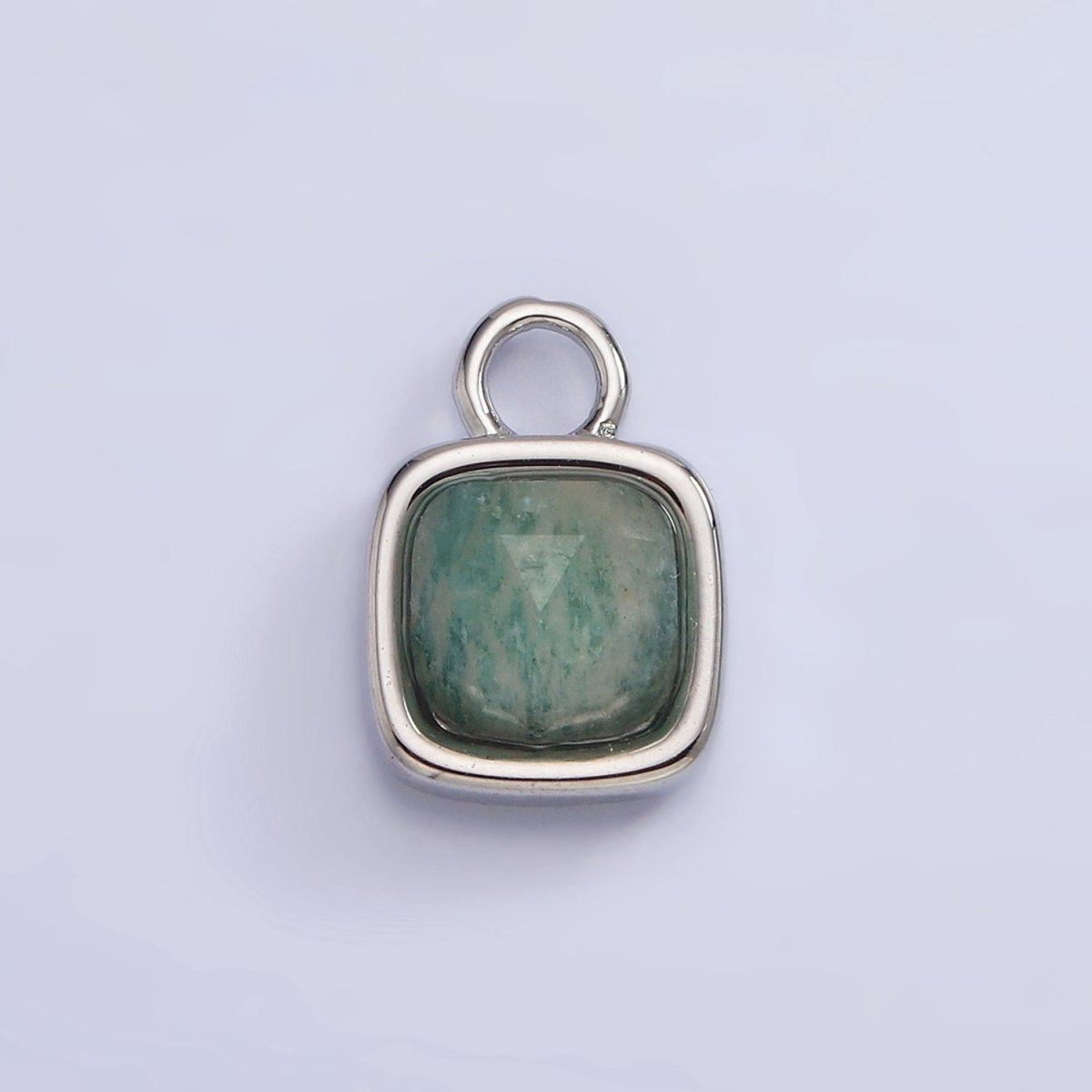 White Gold Filled Square Multifaceted Natural Gemstone Personalized Add-On Silver Charm | AC1530 - AC1542 - DLUXCA