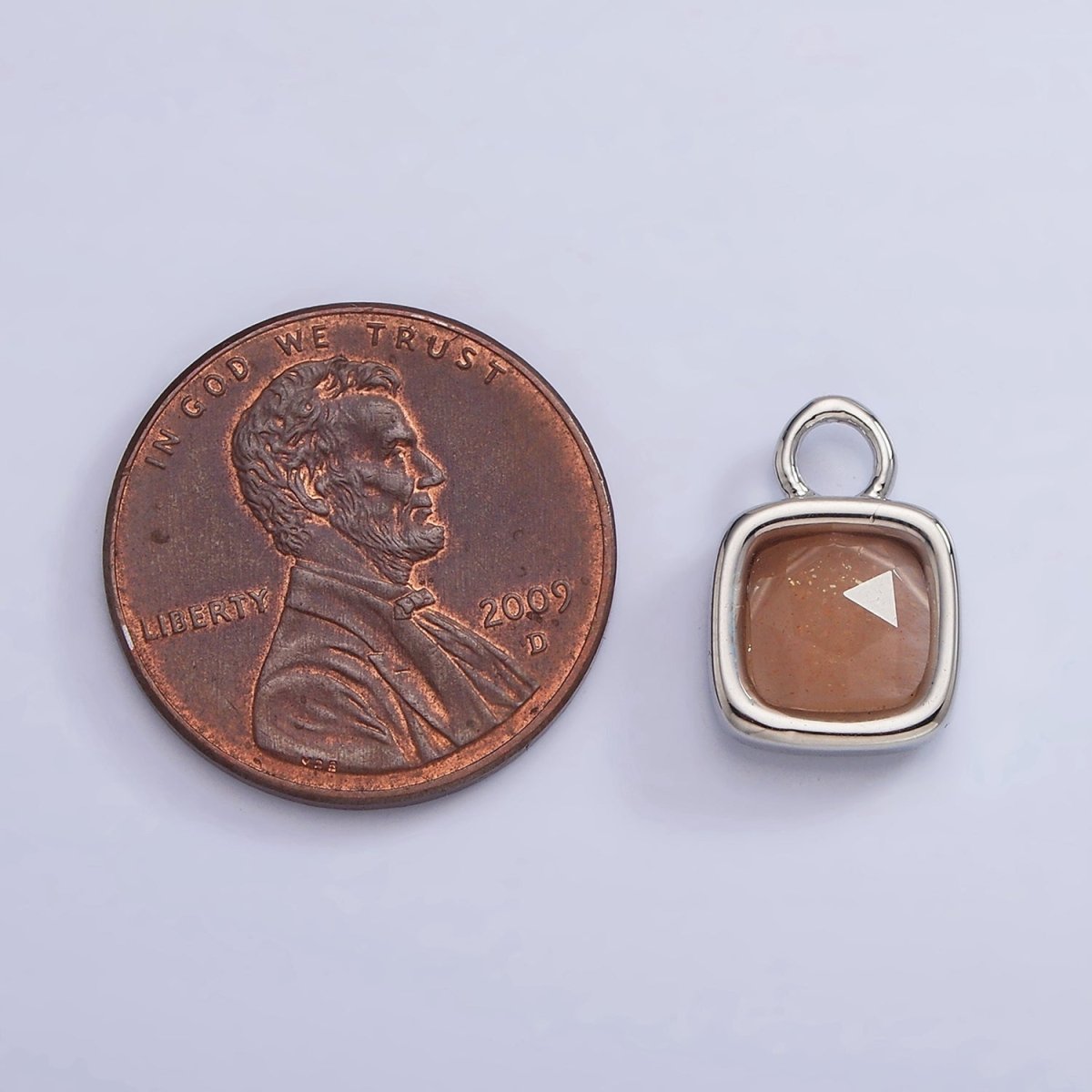 White Gold Filled Square Multifaceted Natural Gemstone Personalized Add-On Silver Charm | AC1530 - AC1542 - DLUXCA