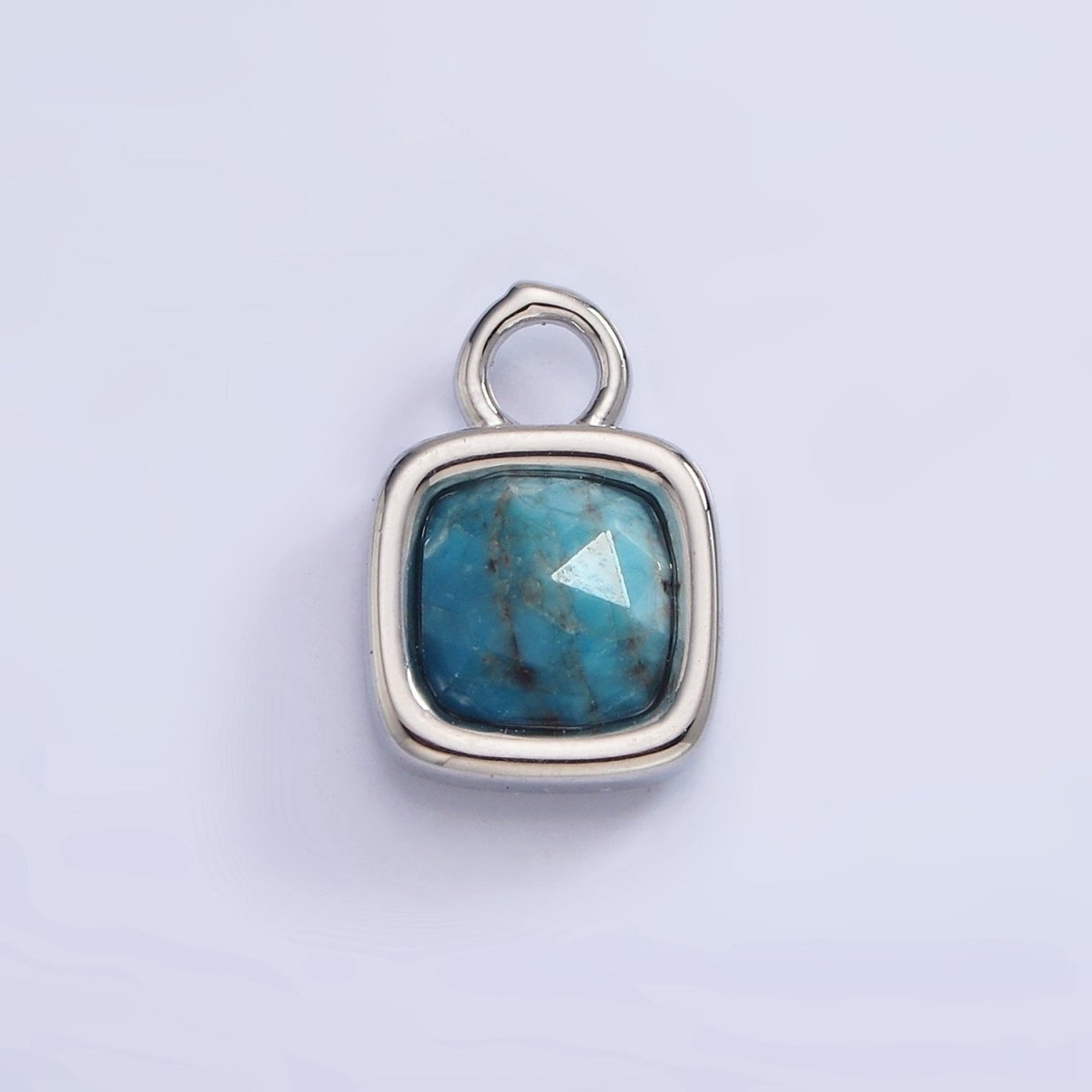 White Gold Filled Square Multifaceted Natural Gemstone Personalized Add-On Silver Charm | AC1530 - AC1542 - DLUXCA