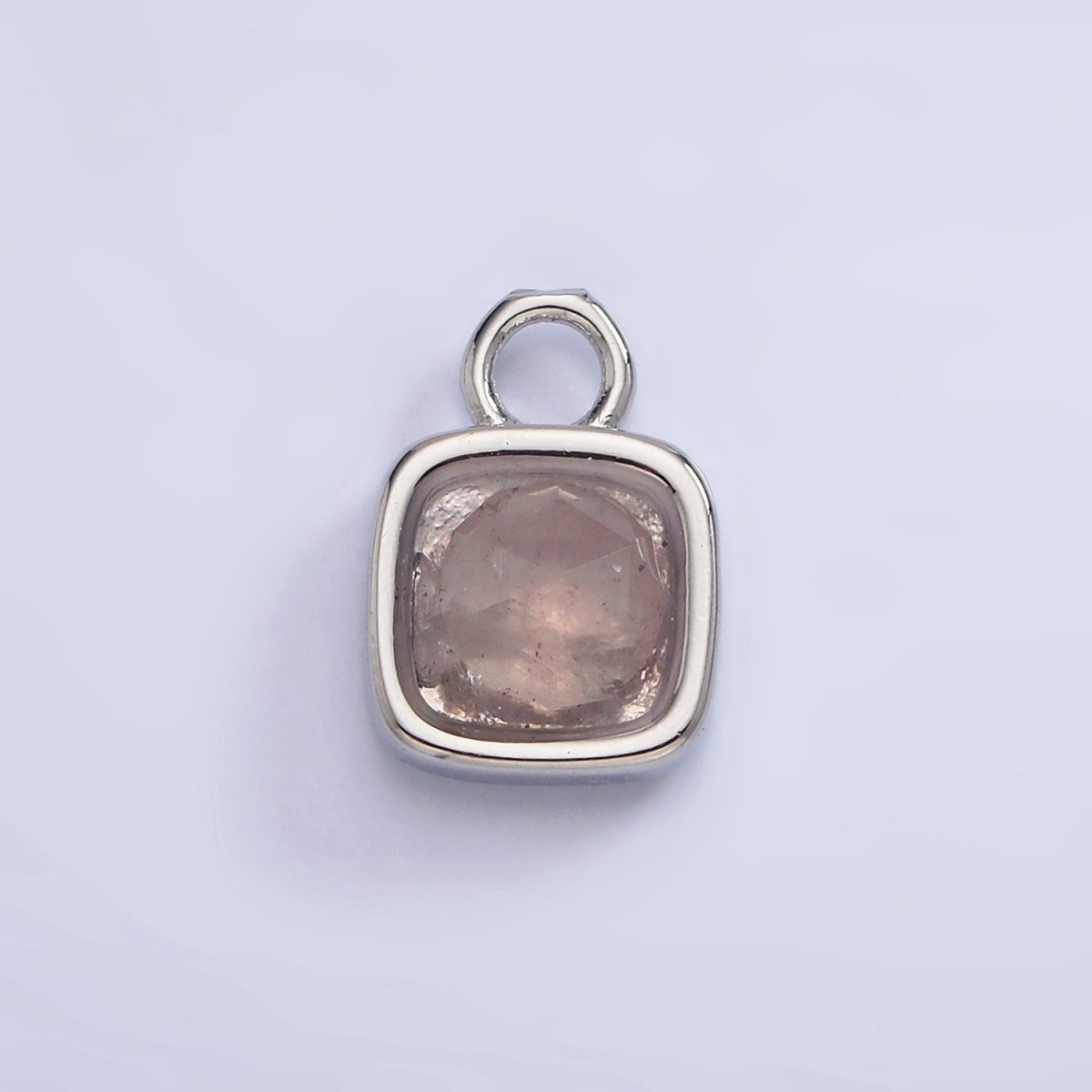 White Gold Filled Square Multifaceted Natural Gemstone Personalized Add-On Silver Charm | AC1530 - AC1542 - DLUXCA