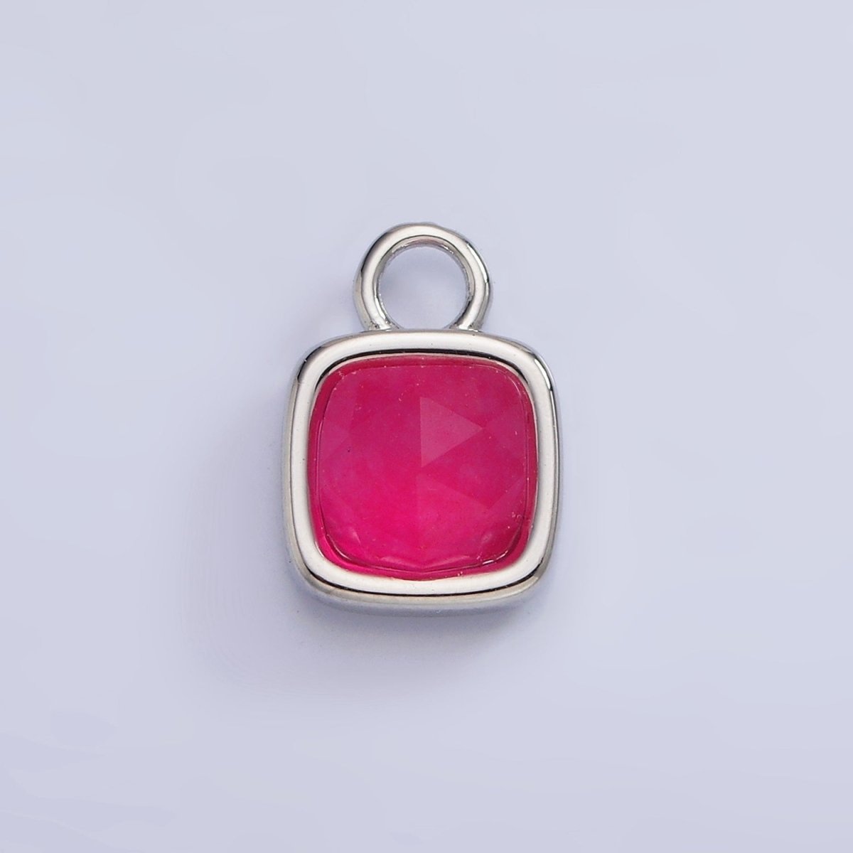 White Gold Filled Square Multifaceted Natural Gemstone Personalized Add-On Silver Charm | AC1530 - AC1542 - DLUXCA
