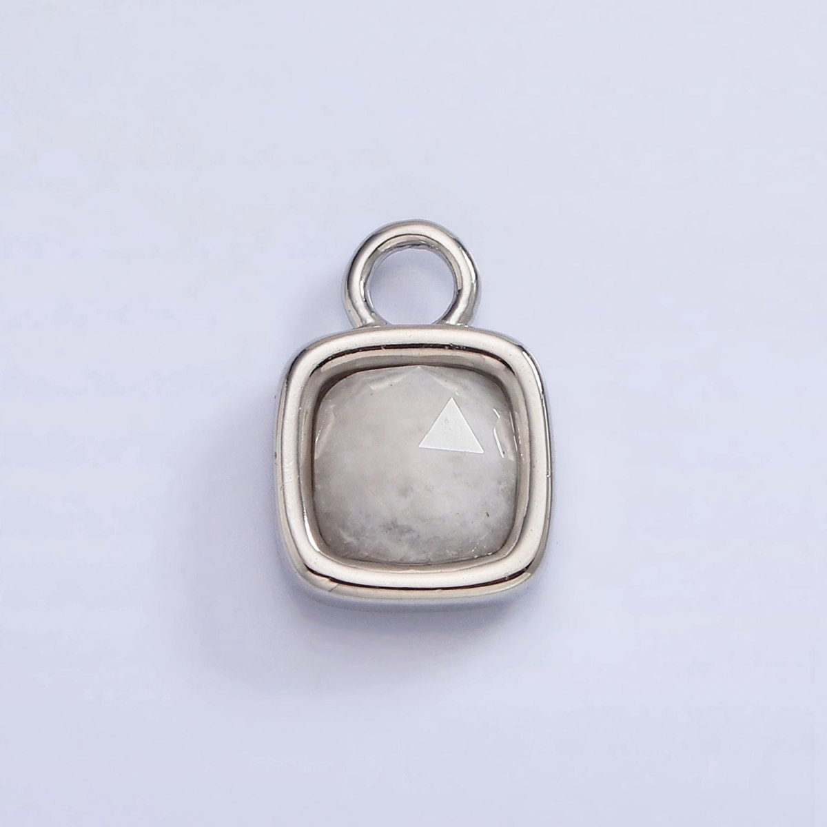 White Gold Filled Square Multifaceted Natural Gemstone Personalized Add-On Silver Charm | AC1530 - AC1542 - DLUXCA