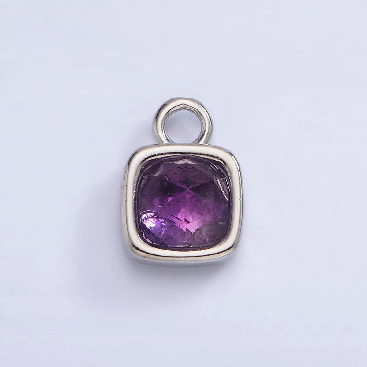 White Gold Filled Square Multifaceted Natural Gemstone Personalized Add-On Silver Charm | AC1530 - AC1542 - DLUXCA
