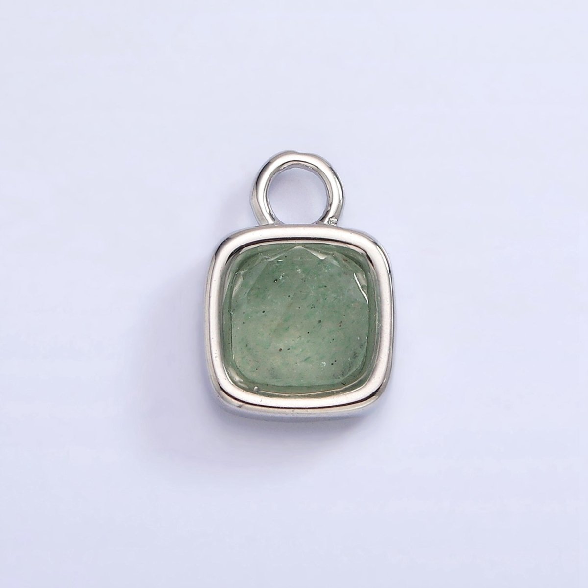 White Gold Filled Square Multifaceted Natural Gemstone Personalized Add-On Silver Charm | AC1530 - AC1542 - DLUXCA