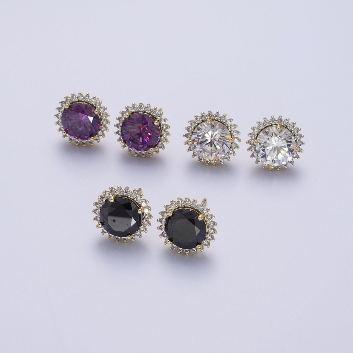 White Gold Filled Star Celestial Sunburst Sun Black Clear Purple Cubic Zirconia Silver Studs Earrings | Y-043 Y-044 Y-045 - DLUXCA
