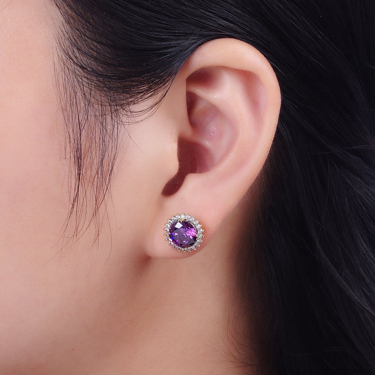 White Gold Filled Star Celestial Sunburst Sun Black Clear Purple Cubic Zirconia Silver Studs Earrings | Y-043 Y-044 Y-045 - DLUXCA