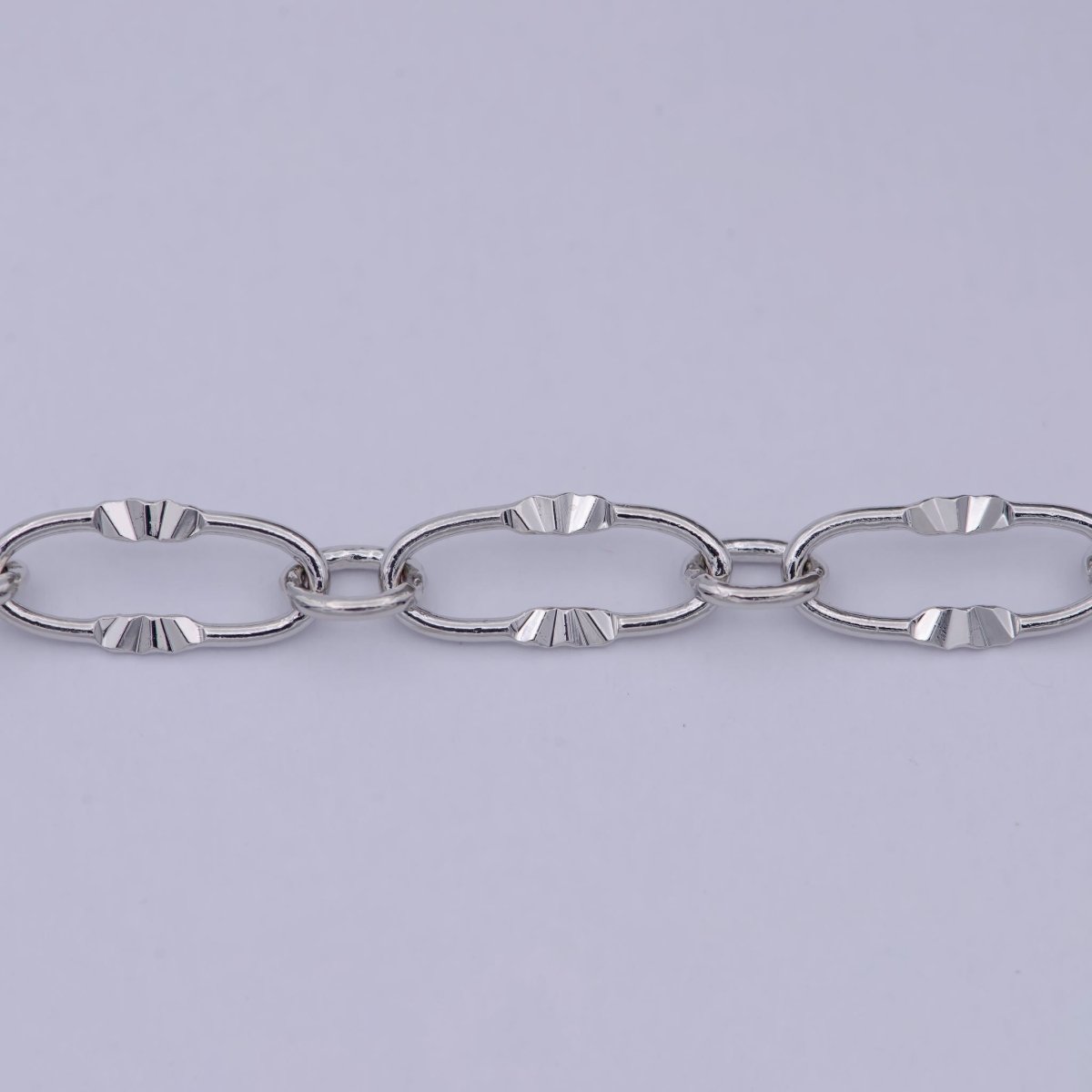 White Gold Filled Sunburst Textured Cable Chain, 6.3mm Width, Silver Unfinished Unique Chain For Jewelry Necklace Bracelet Anklet Making | ROLL-589 Clearance Pricing - DLUXCA