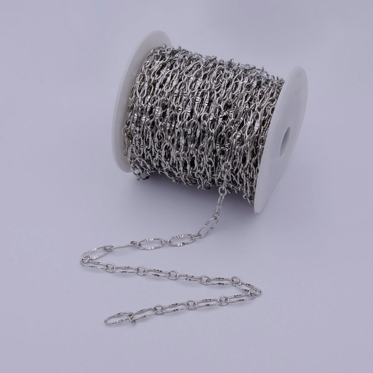 White Gold Filled Sunburst Textured Cable Chain, 6.3mm Width, Silver Unfinished Unique Chain For Jewelry Necklace Bracelet Anklet Making | ROLL-589 Clearance Pricing - DLUXCA