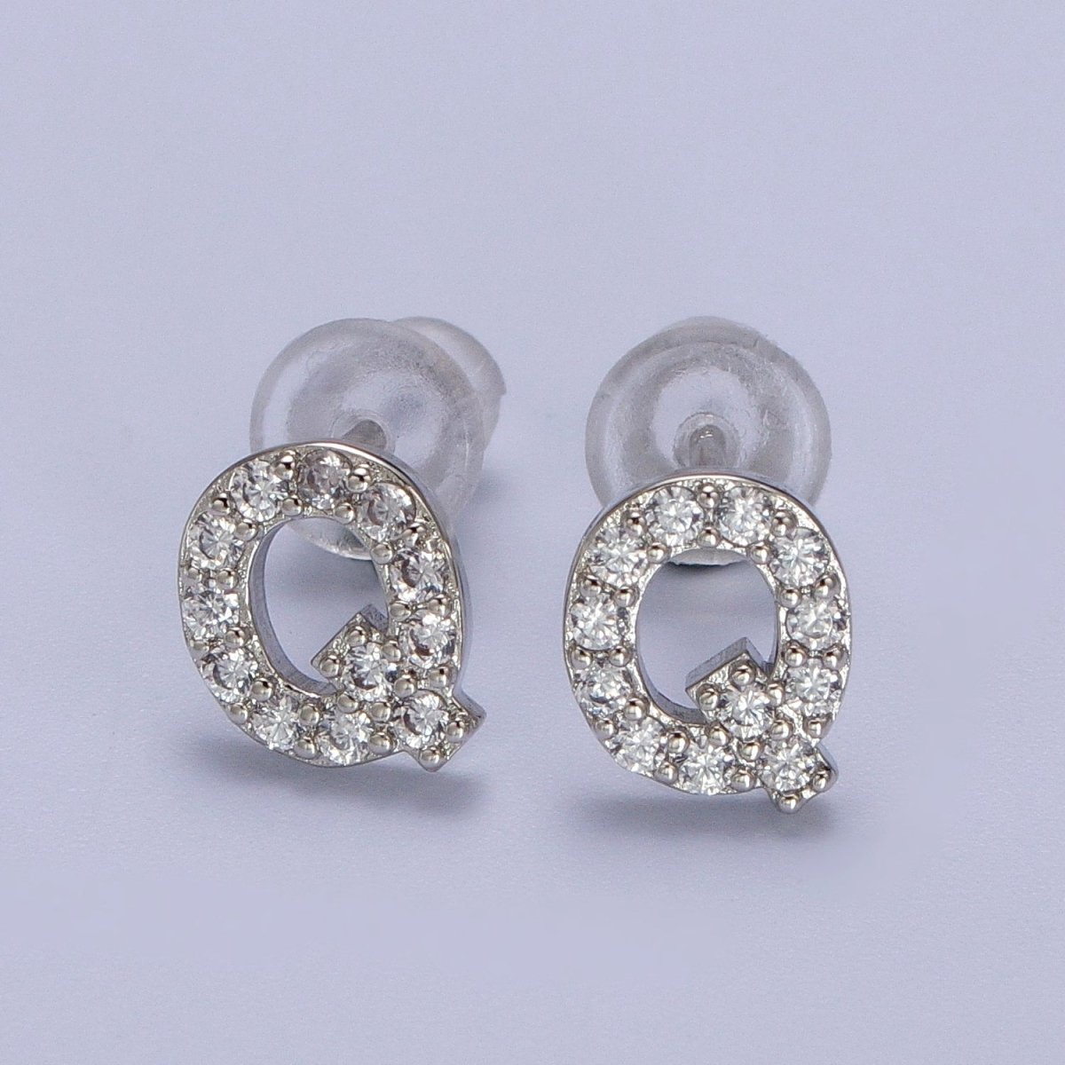 White Gold Filled Tiny Initial Letter Diamond CZ Silver Stud Earrings | Y-120~Y-145 - DLUXCA