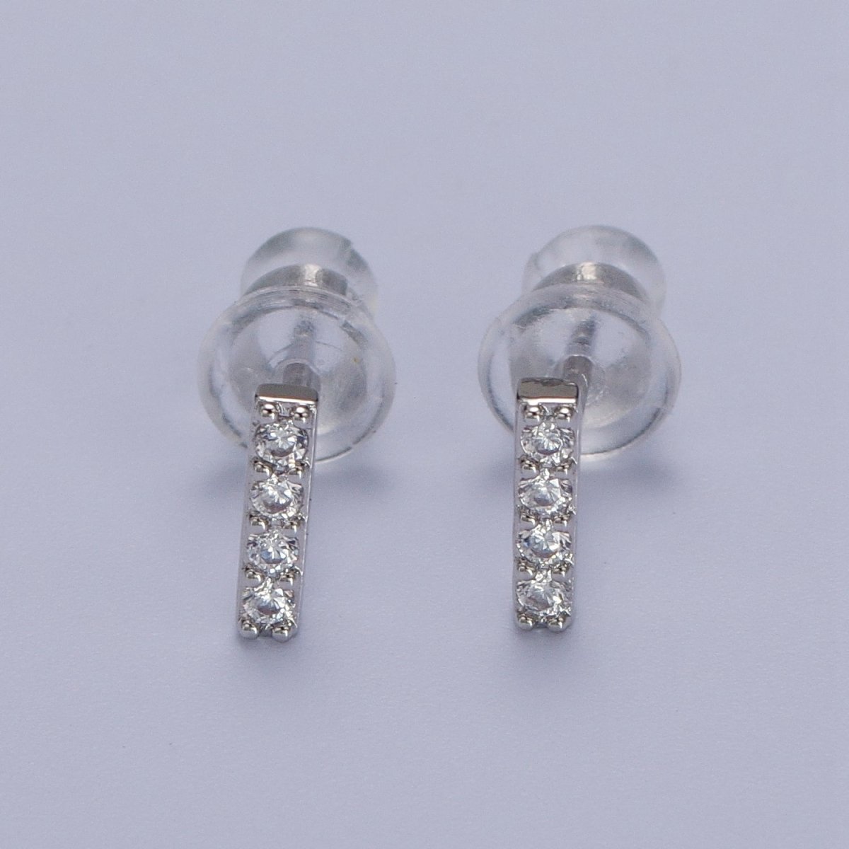 White Gold Filled Tiny Initial Letter Diamond CZ Silver Stud Earrings | Y-120~Y-145 - DLUXCA