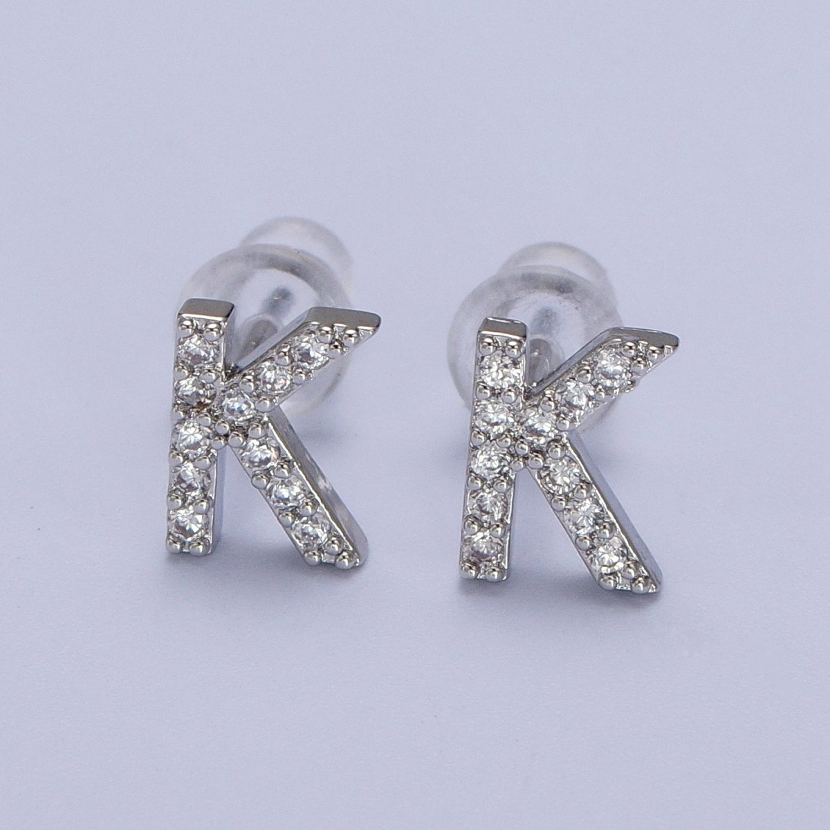 White Gold Filled Tiny Initial Letter Diamond CZ Silver Stud Earrings | Y-120~Y-145 - DLUXCA
