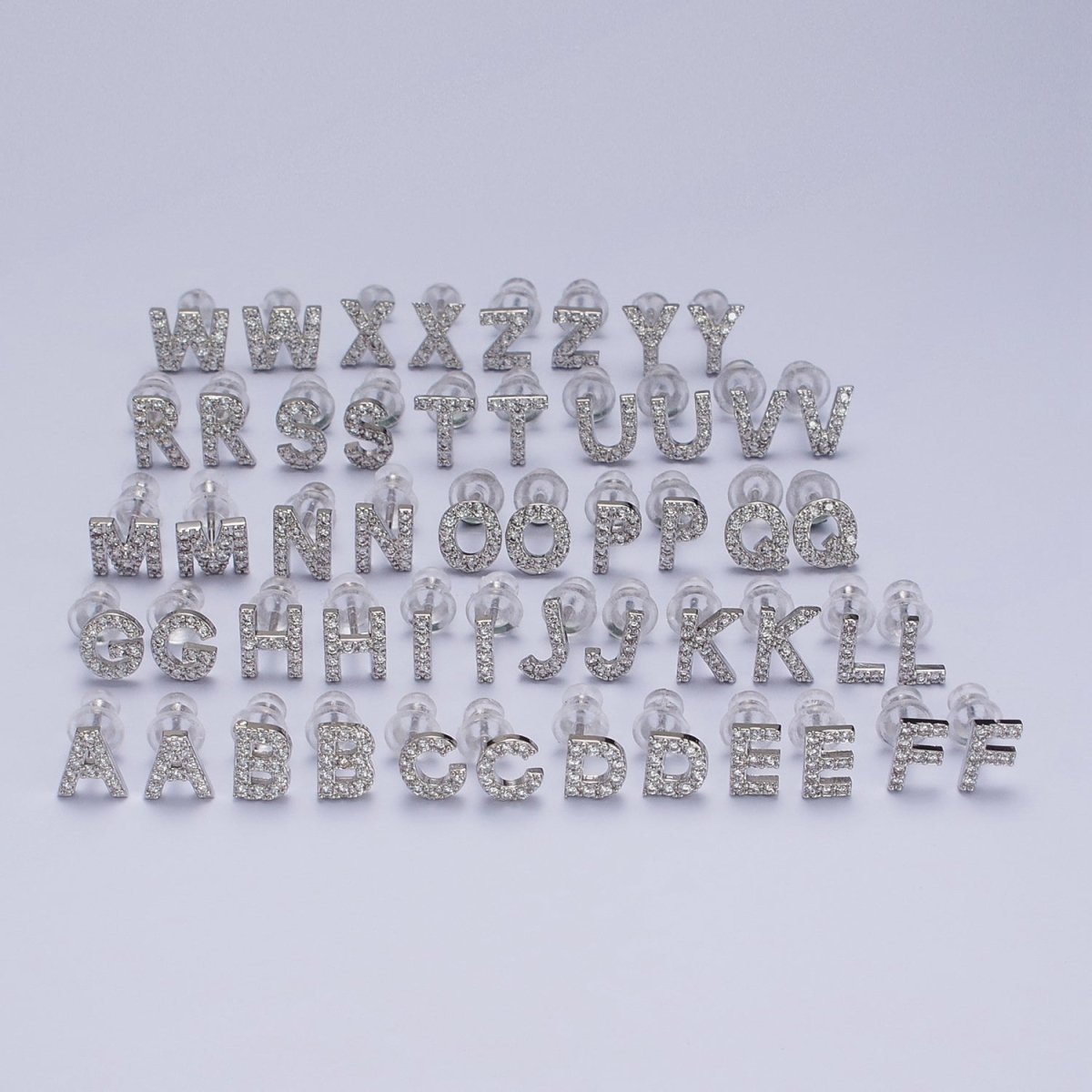 White Gold Filled Tiny Initial Letter Diamond CZ Silver Stud Earrings | Y-120~Y-145 - DLUXCA