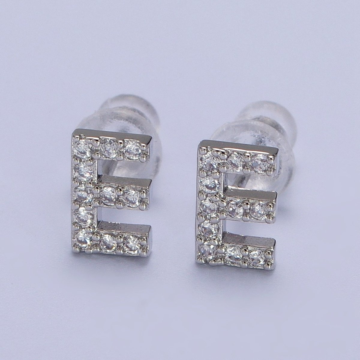 White Gold Filled Tiny Initial Letter Diamond CZ Silver Stud Earrings | Y-120~Y-145 - DLUXCA