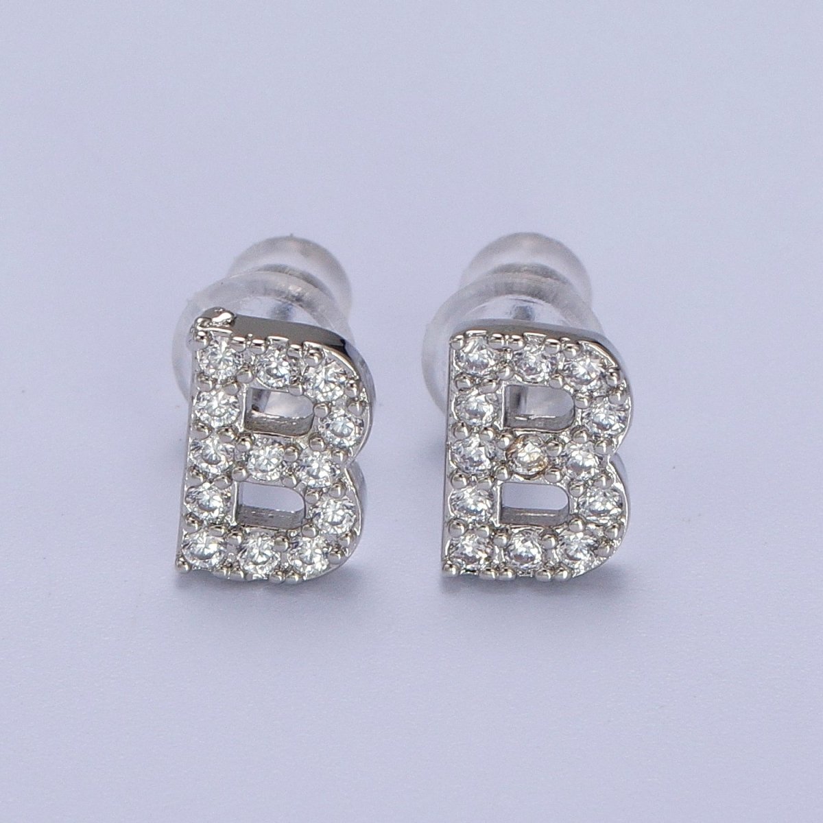 White Gold Filled Tiny Initial Letter Diamond CZ Silver Stud Earrings | Y-120~Y-145 - DLUXCA