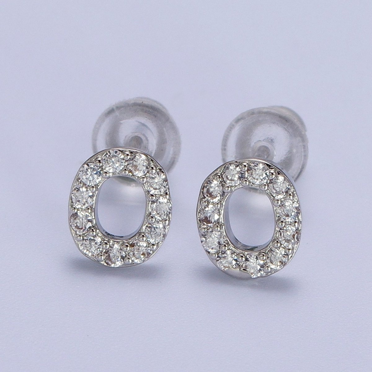 White Gold Filled Tiny Initial Letter Diamond CZ Silver Stud Earrings | Y-120~Y-145 - DLUXCA