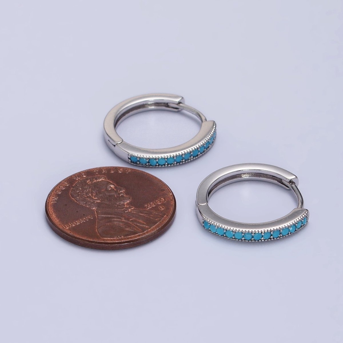 White Gold Filled Turquoise Lined 17mm Minimalist Endless Hoop Earrings | AB1052 - DLUXCA