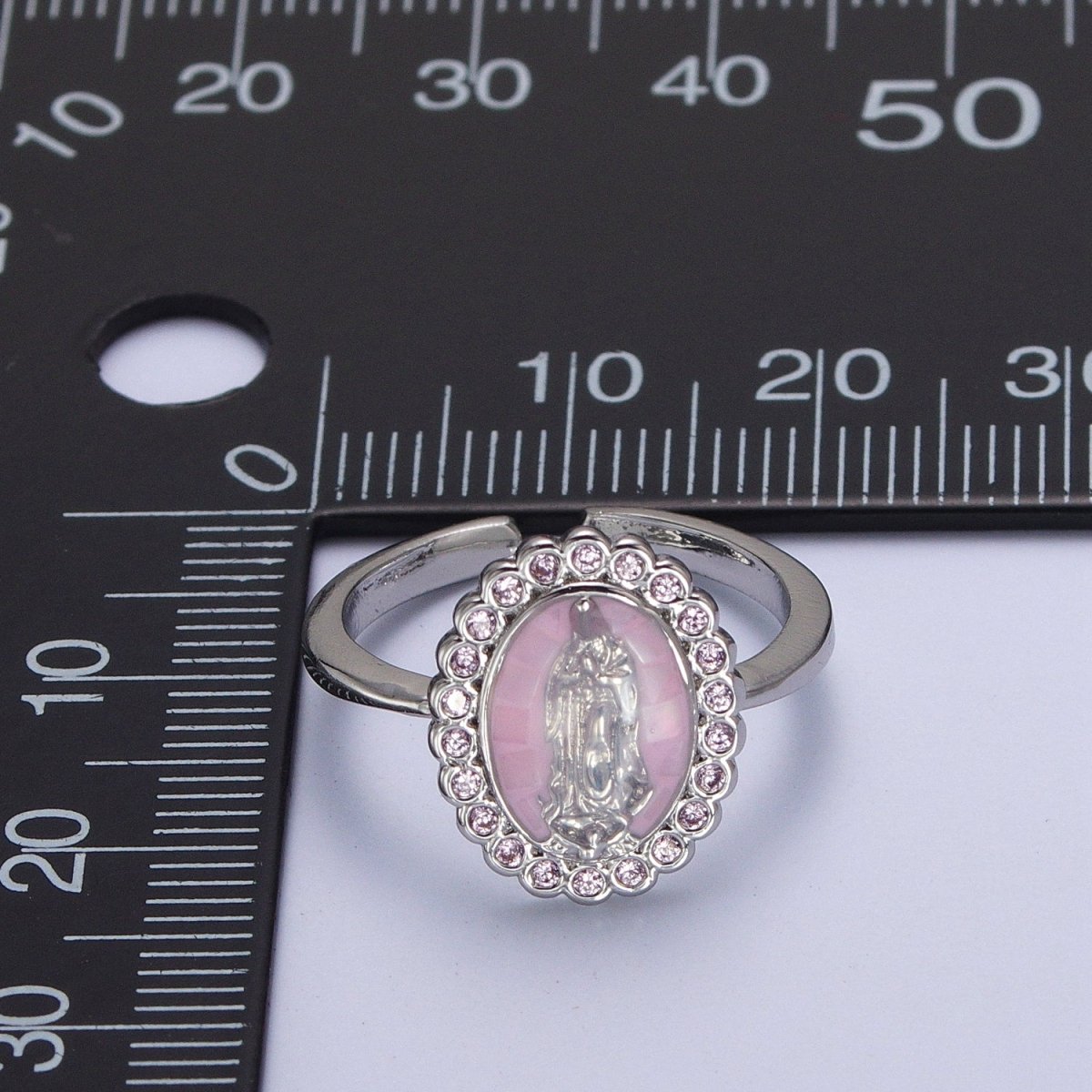 White Gold Filled Virgin Mother Mary White, Green, Pink, Blue, Purple Shell Opal Silver Ring | Y-495 ~ Y-499 - DLUXCA