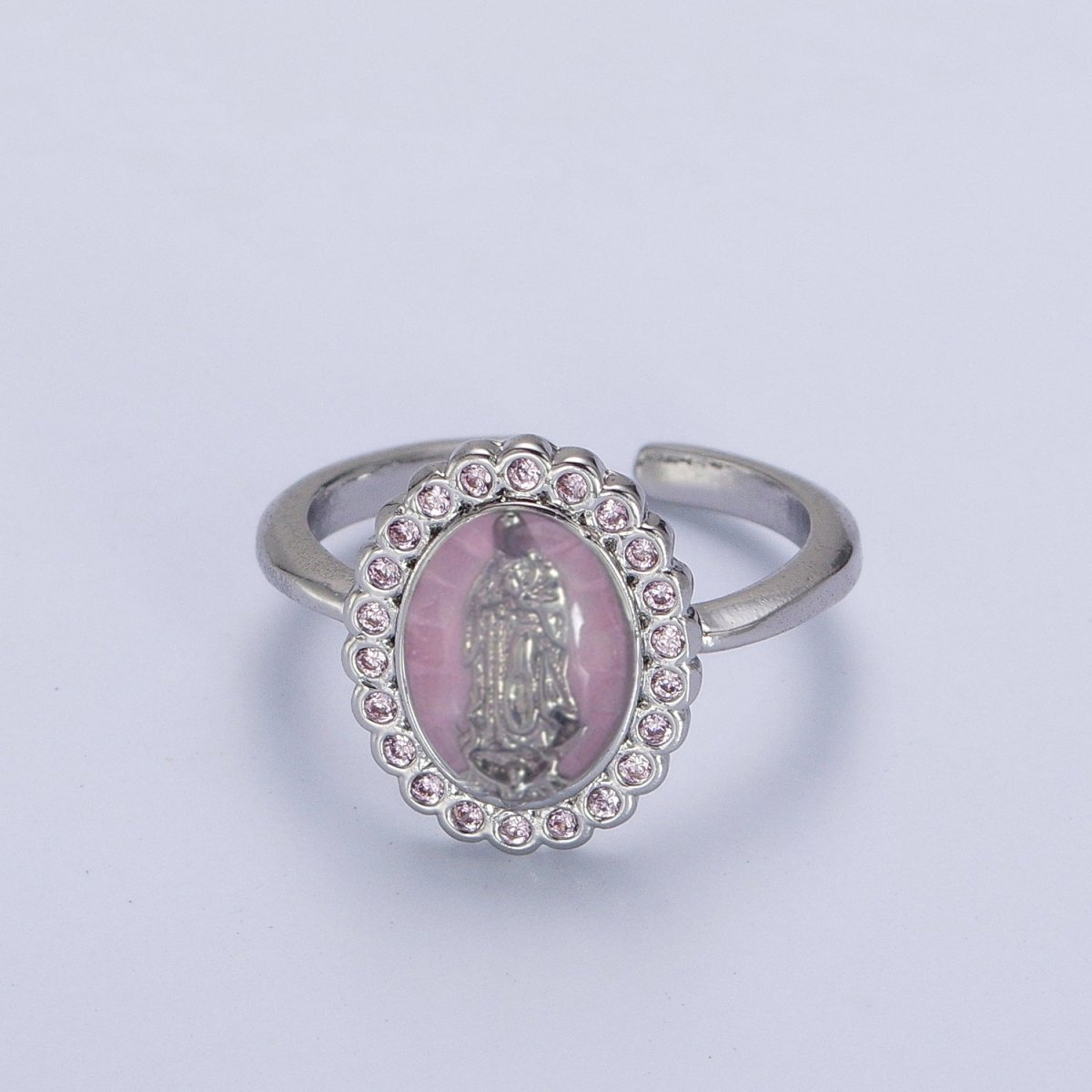 White Gold Filled Virgin Mother Mary White, Green, Pink, Blue, Purple Shell Opal Silver Ring | Y-495 ~ Y-499 - DLUXCA