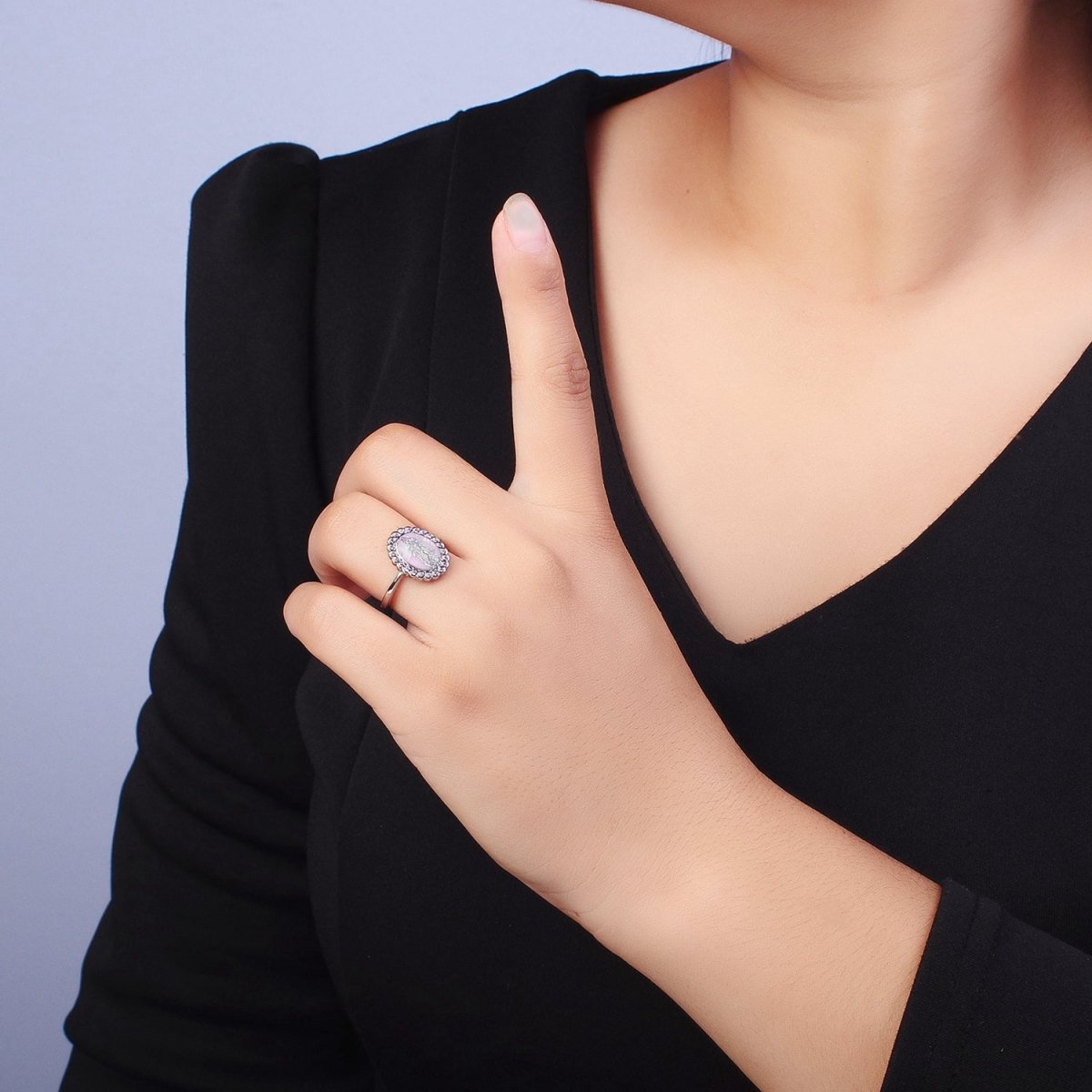 White Gold Filled Virgin Mother Mary White, Green, Pink, Blue, Purple Shell Opal Silver Ring | Y-495 ~ Y-499 - DLUXCA