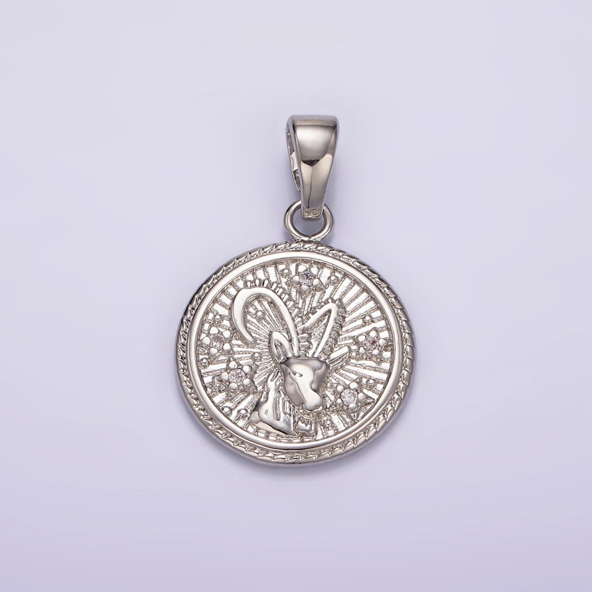 White Gold Filled Zodiac Sign Star CZ Medallion Personalized Pendant | A1351 - A1356 - DLUXCA