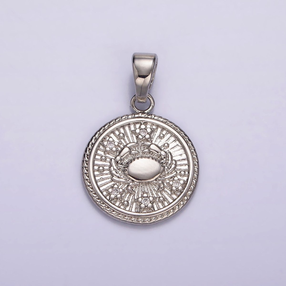 White Gold Filled Zodiac Sign Star CZ Medallion Personalized Pendant | A1351 - A1356 - DLUXCA