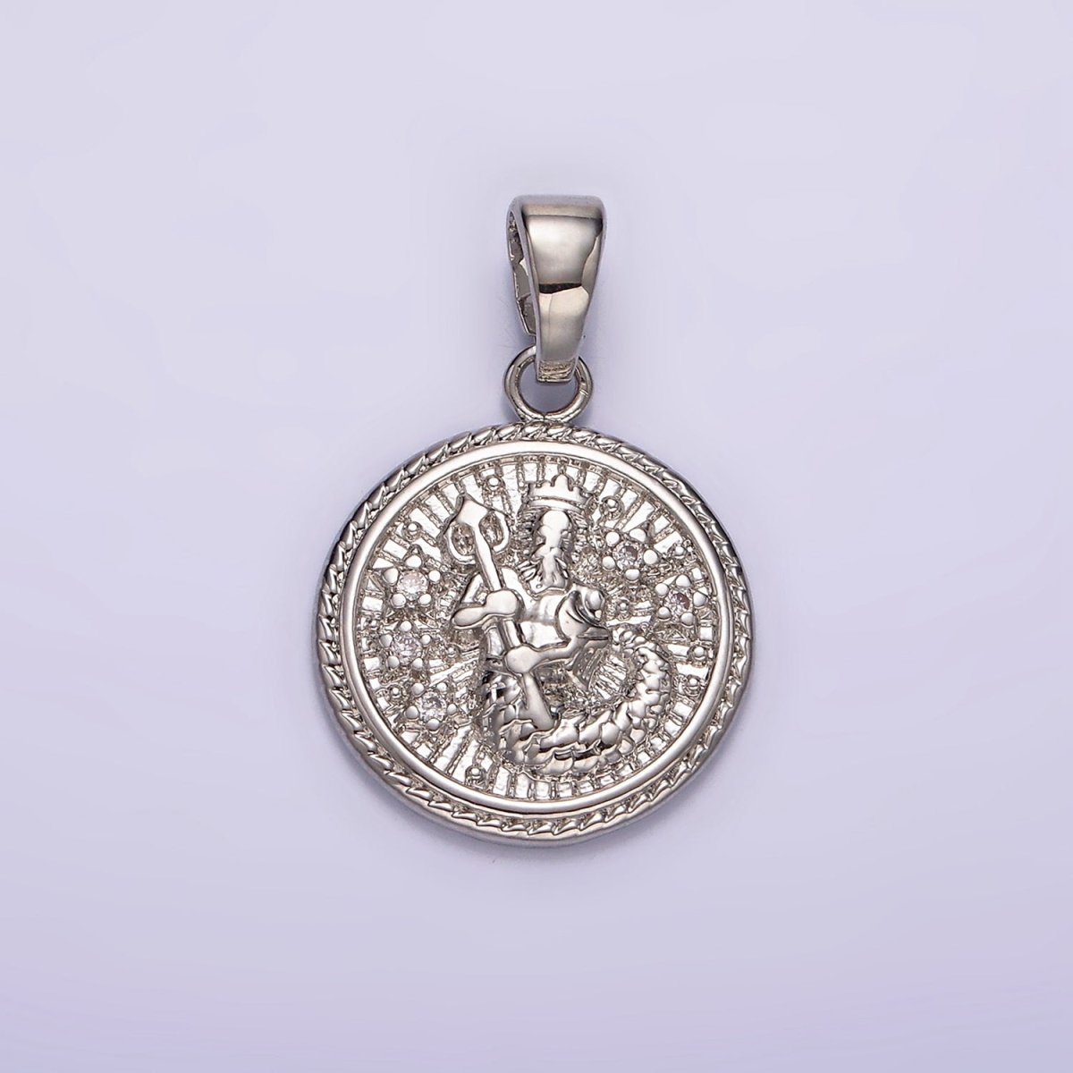 White Gold Filled Zodiac Sign Star CZ Medallion Personalized Pendant | A1351 - A1356 - DLUXCA