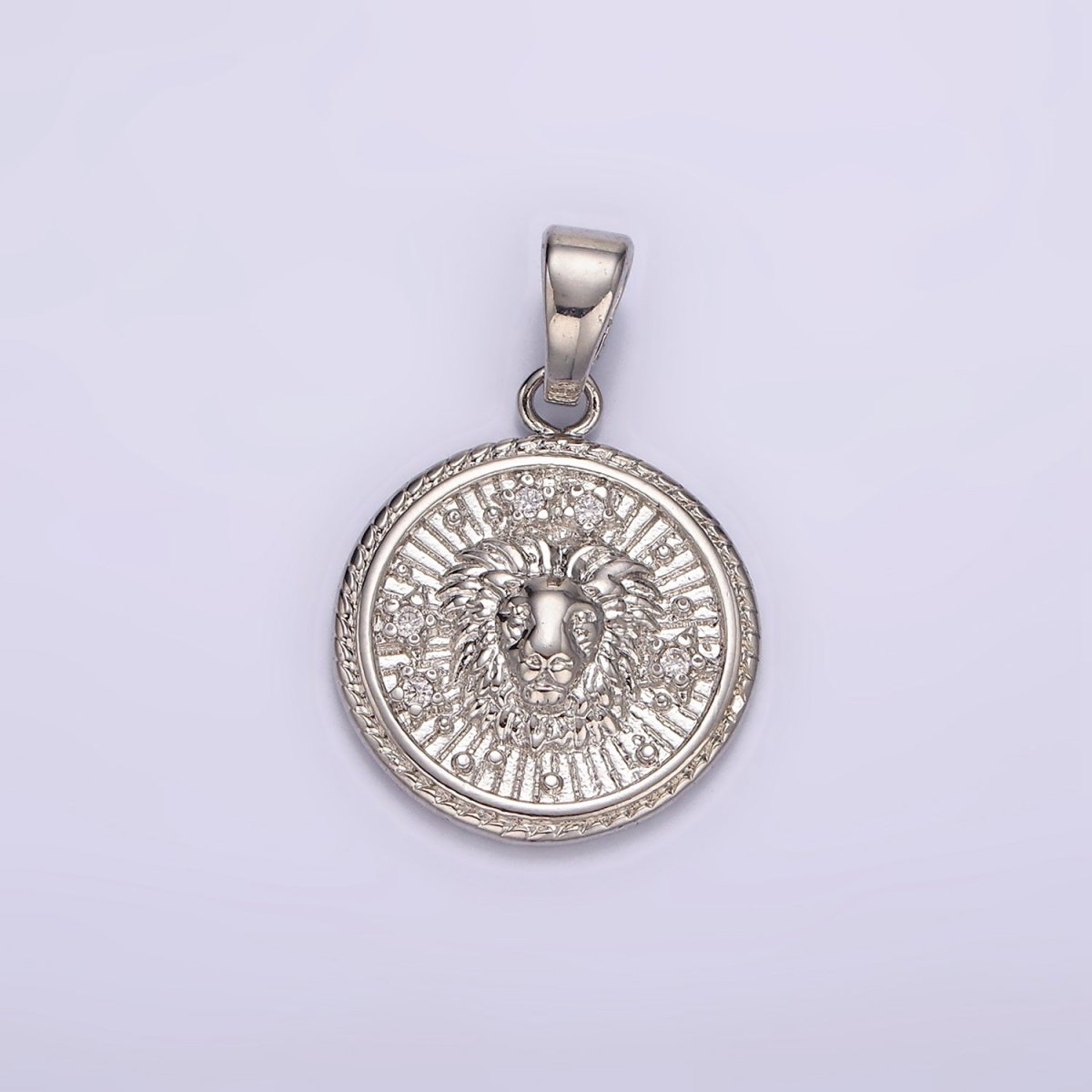 White Gold Filled Zodiac Sign Star CZ Medallion Personalized Pendant | A1351 - A1356 - DLUXCA