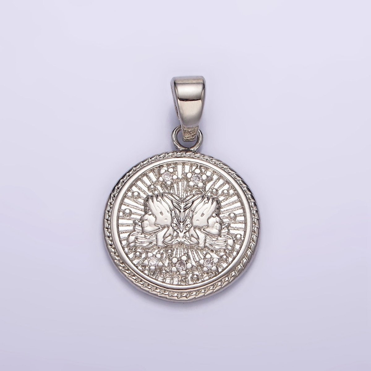 White Gold Filled Zodiac Sign Star CZ Medallion Personalized Pendant | A1351 - A1356 - DLUXCA