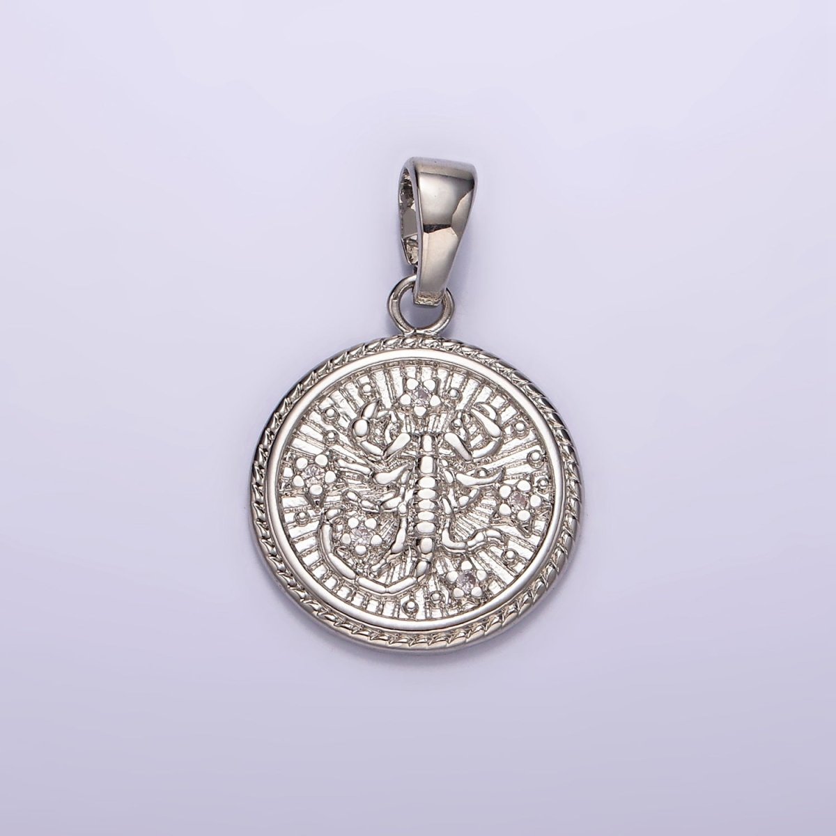 White Gold Filled Zodiac Sign Star CZ Medallion Personalized Pendant | A1351 - A1356 - DLUXCA