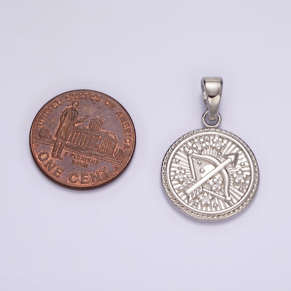 White Gold Filled Zodiac Sign Star CZ Medallion Personalized Pendant | A1351 - A1356 - DLUXCA