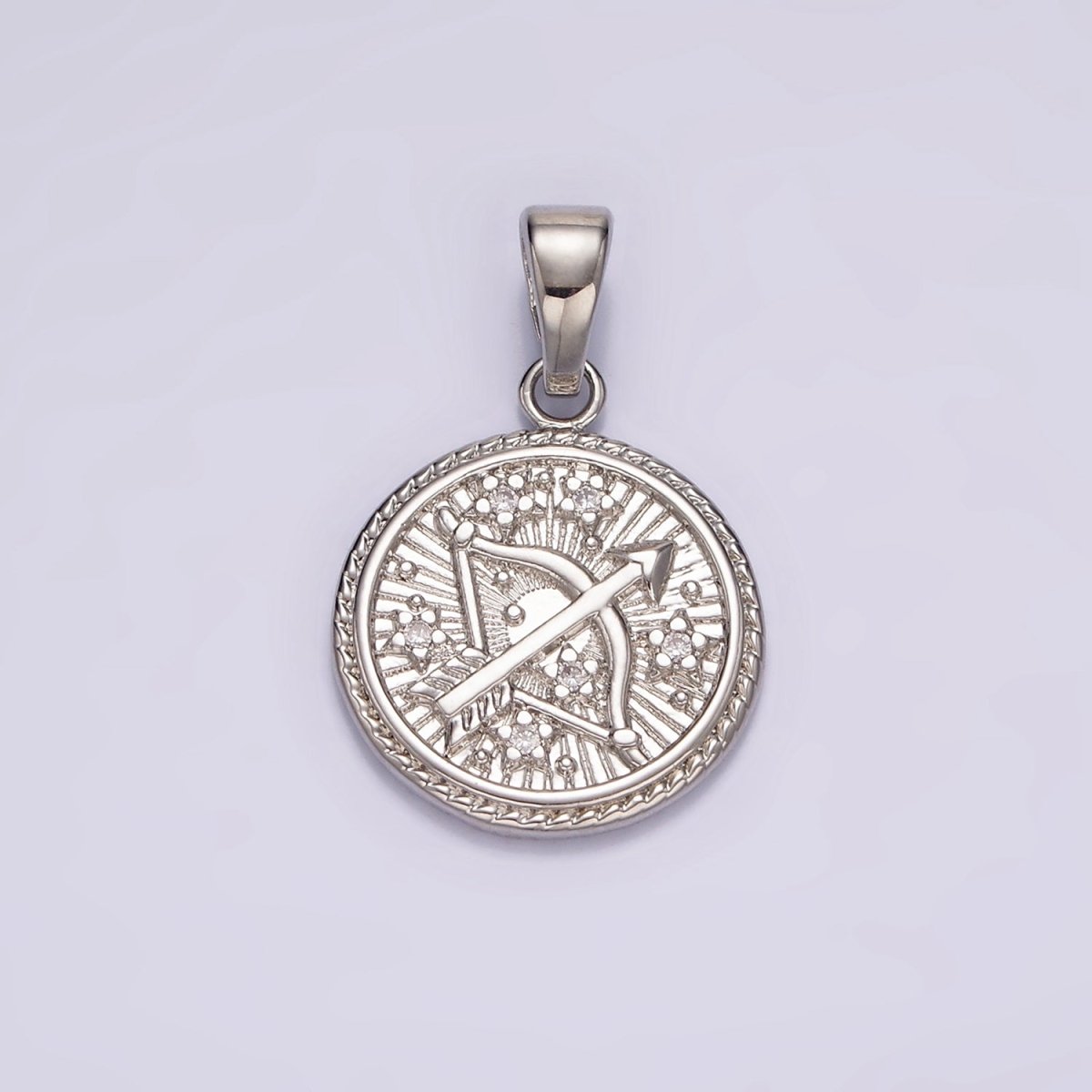 White Gold Filled Zodiac Sign Star CZ Medallion Personalized Pendant | A1351 - A1356 - DLUXCA