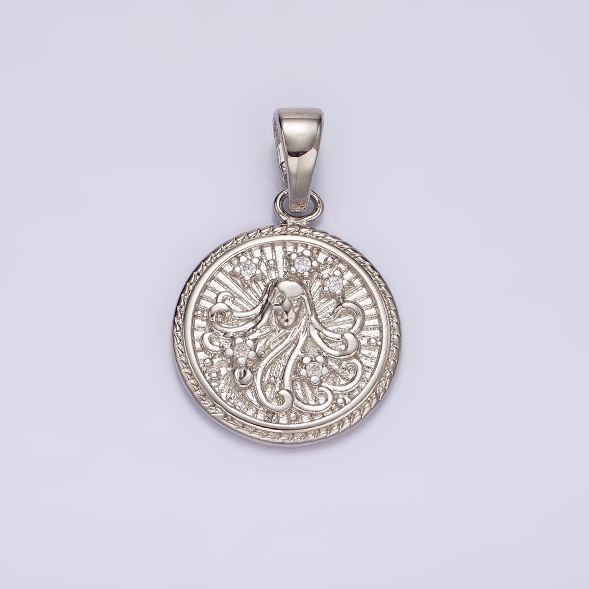 White Gold Filled Zodiac Sign Star CZ Medallion Personalized Pendant | A1351 - A1356 - DLUXCA
