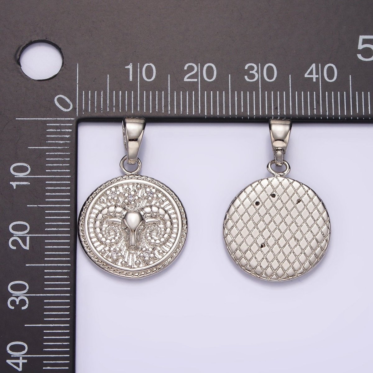 White Gold Filled Zodiac Sign Star CZ Medallion Personalized Pendant | A1351 - A1356 - DLUXCA
