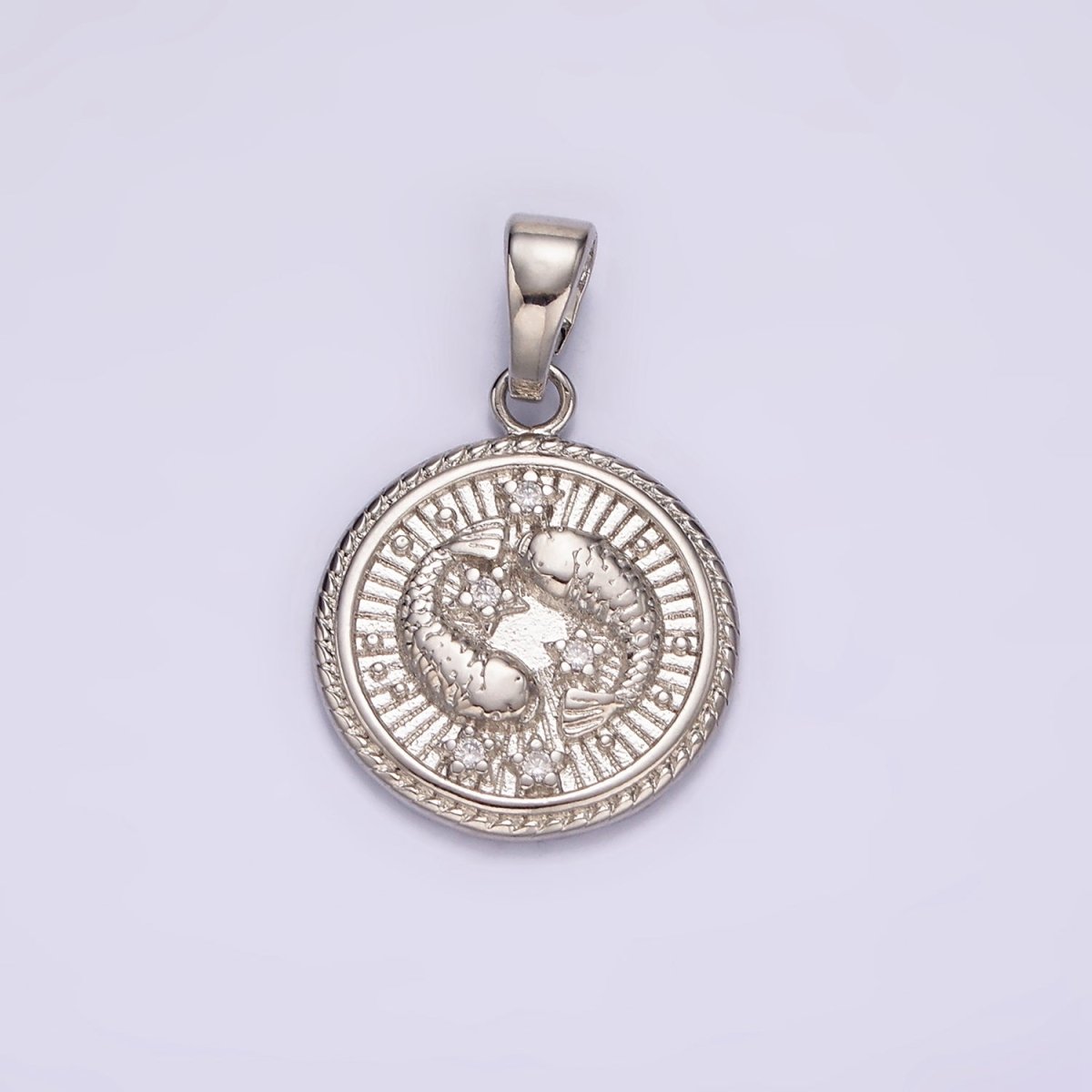 White Gold Filled Zodiac Sign Star CZ Medallion Personalized Pendant | A1351 - A1356 - DLUXCA