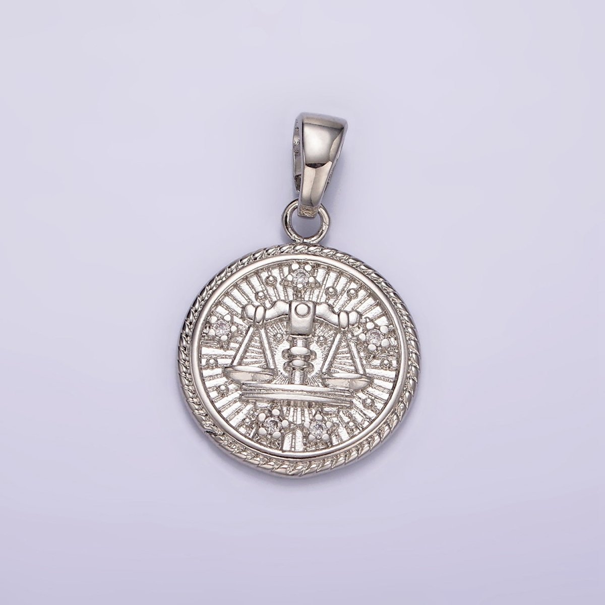 White Gold Filled Zodiac Sign Star CZ Medallion Personalized Pendant | A1351 - A1356 - DLUXCA