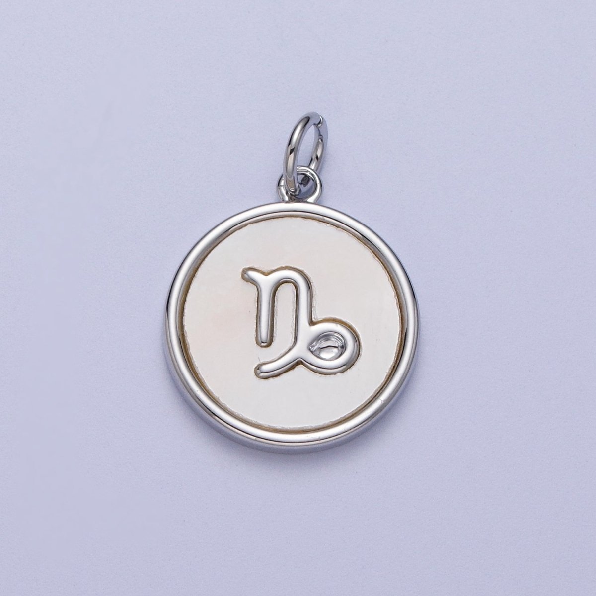 White Gold Filled Zodiac Signs Shell Pearl Round Coin Astrology Horoscope Silver Charm | A-071 to A-082 - DLUXCA