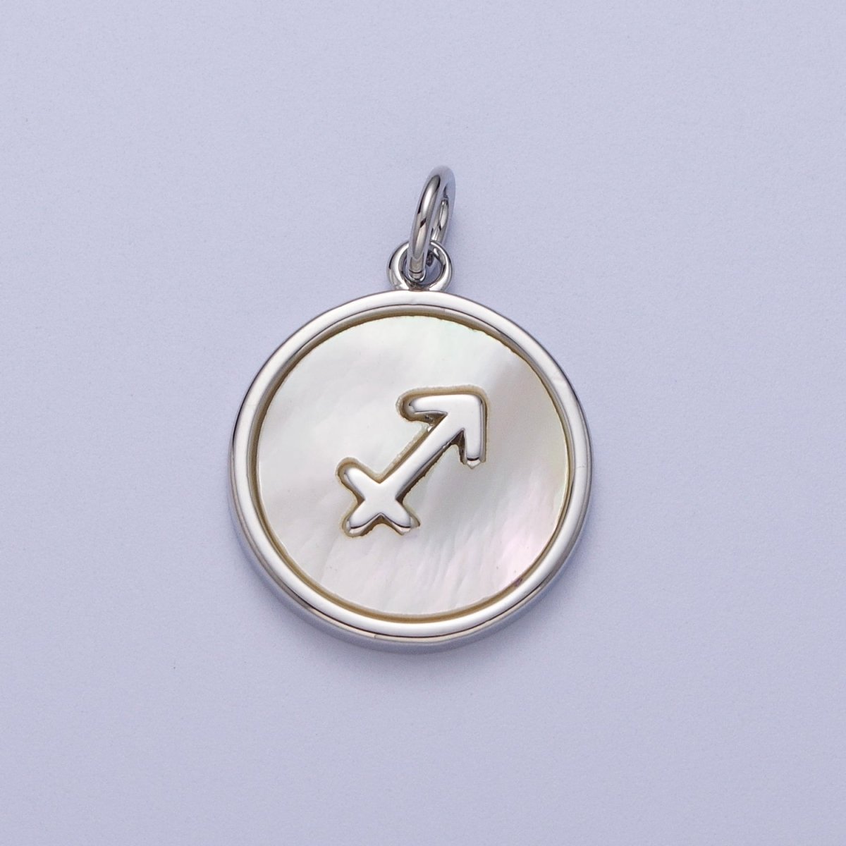 White Gold Filled Zodiac Signs Shell Pearl Round Coin Astrology Horoscope Silver Charm | A-071 to A-082 - DLUXCA