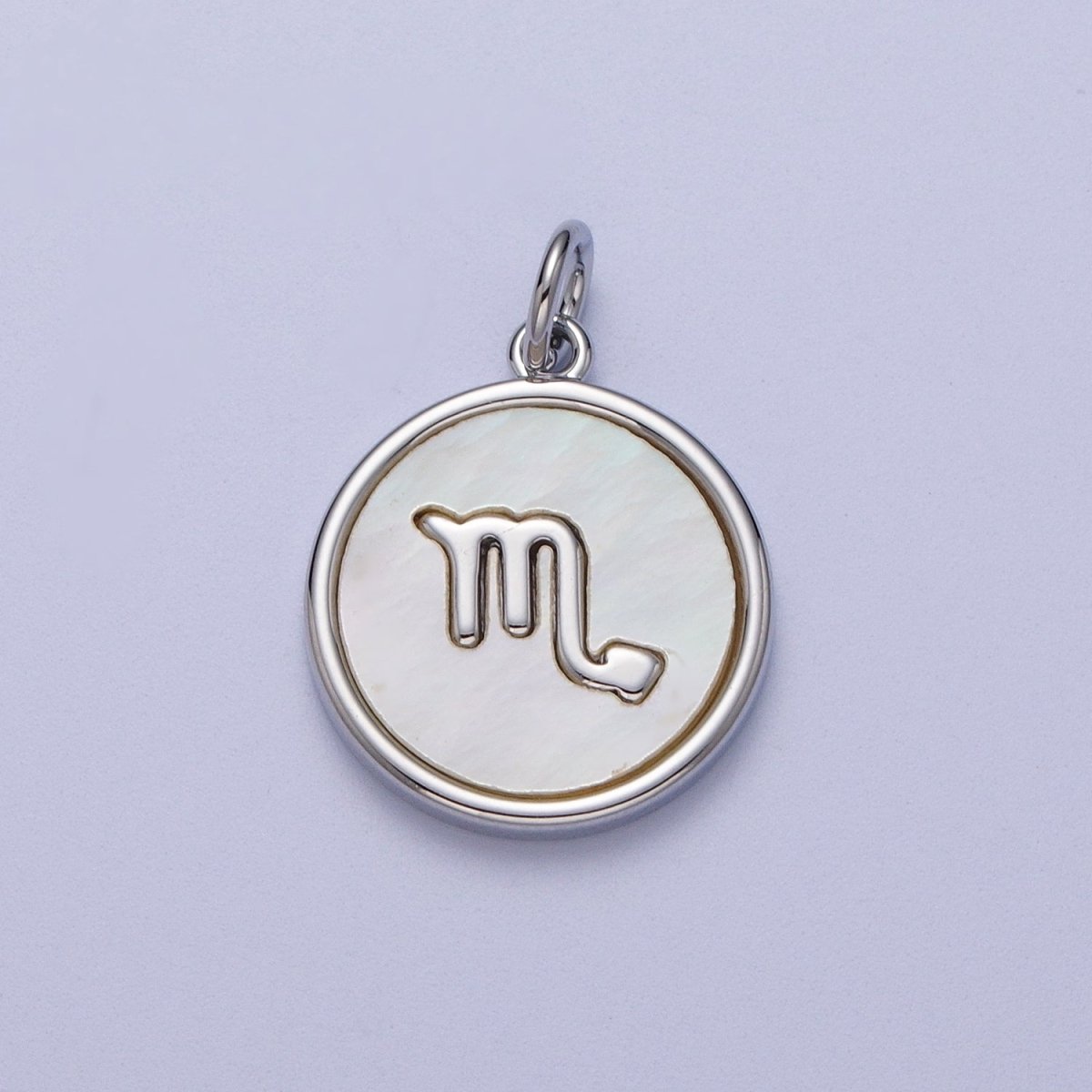 White Gold Filled Zodiac Signs Shell Pearl Round Coin Astrology Horoscope Silver Charm | A-071 to A-082 - DLUXCA