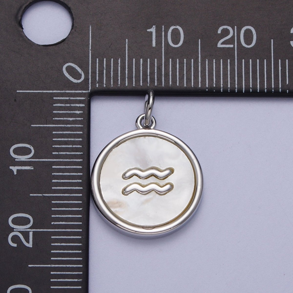 White Gold Filled Zodiac Signs Shell Pearl Round Coin Astrology Horoscope Silver Charm | A-071 to A-082 - DLUXCA