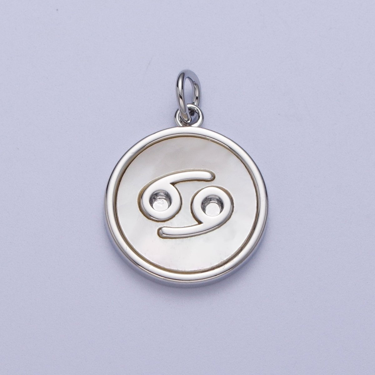 White Gold Filled Zodiac Signs Shell Pearl Round Coin Astrology Horoscope Silver Charm | A-071 to A-082 - DLUXCA