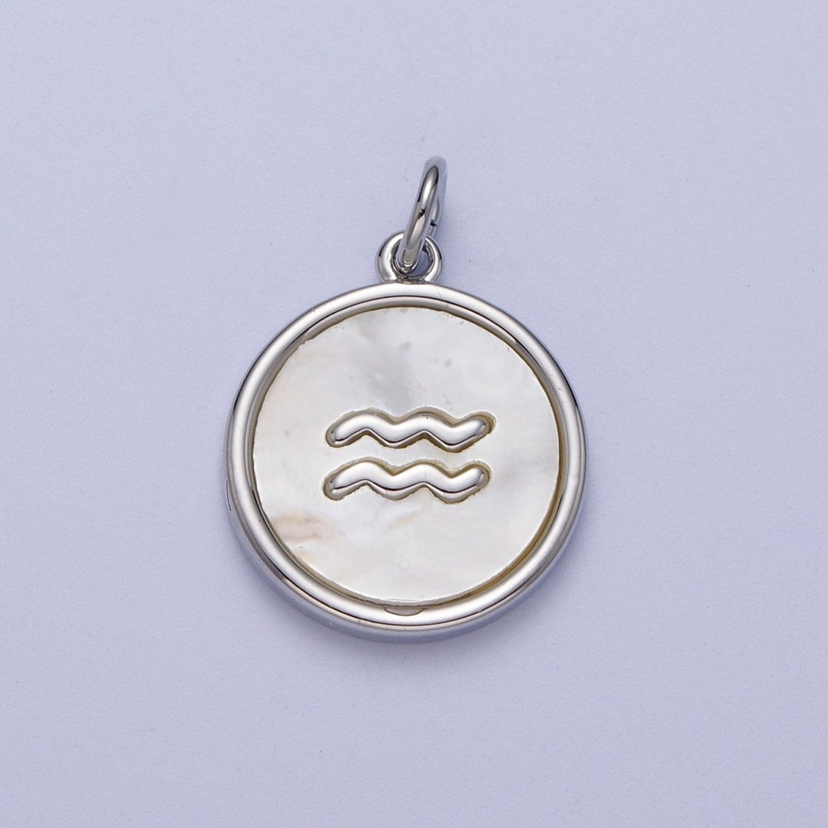 White Gold Filled Zodiac Signs Shell Pearl Round Coin Astrology Horoscope Silver Charm | A-071 to A-082 - DLUXCA