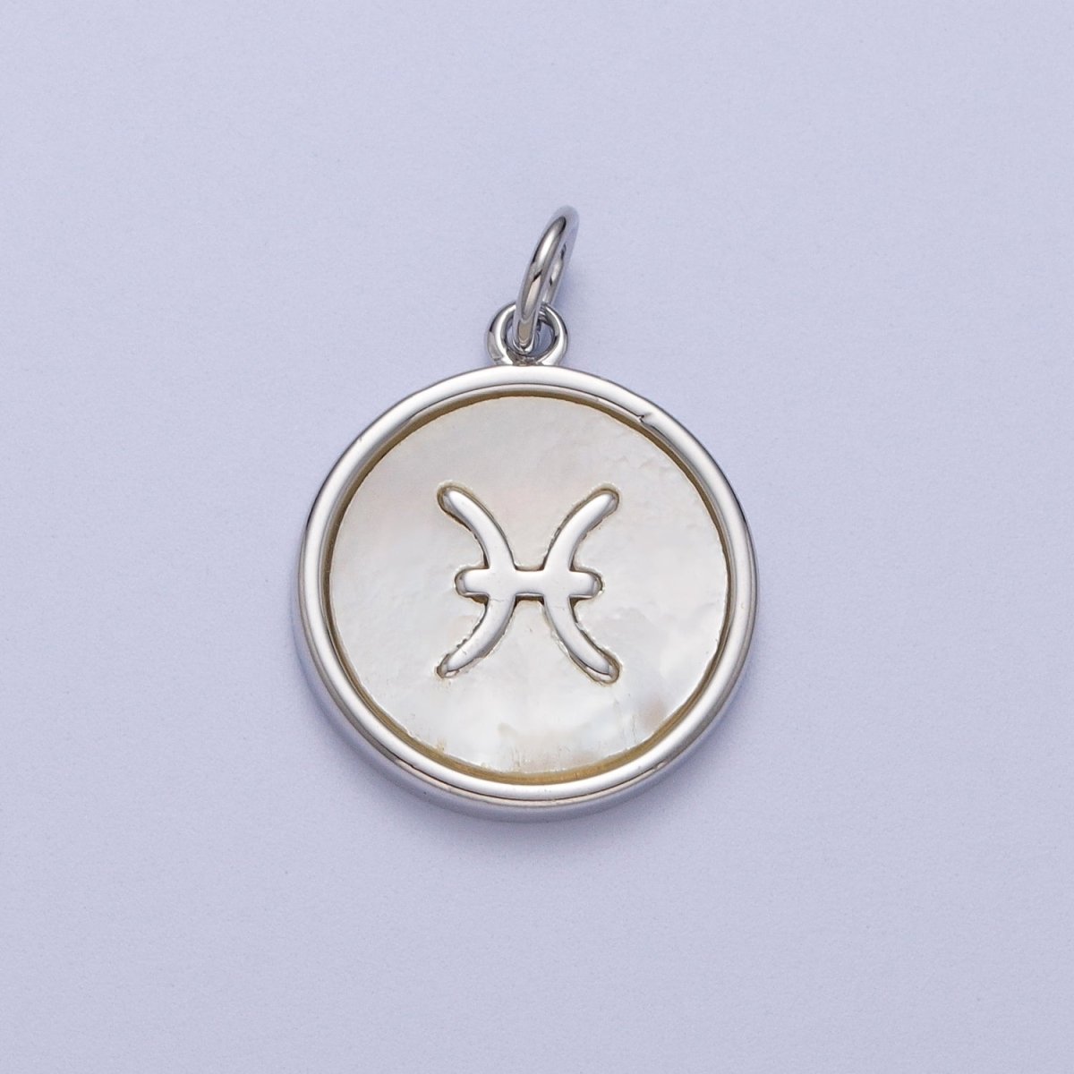 White Gold Filled Zodiac Signs Shell Pearl Round Coin Astrology Horoscope Silver Charm | A-071 to A-082 - DLUXCA