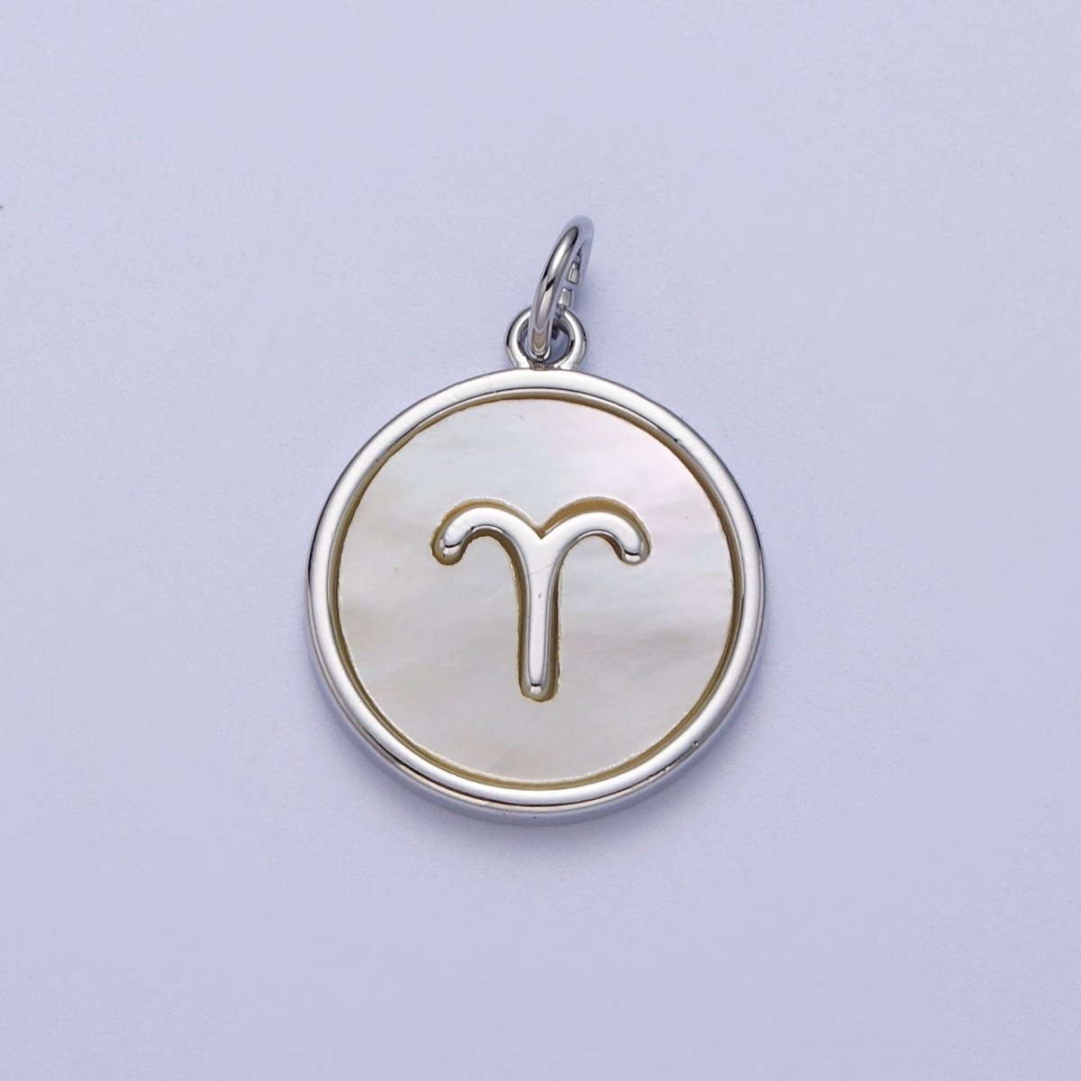 White Gold Filled Zodiac Signs Shell Pearl Round Coin Astrology Horoscope Silver Charm | A-071 to A-082 - DLUXCA