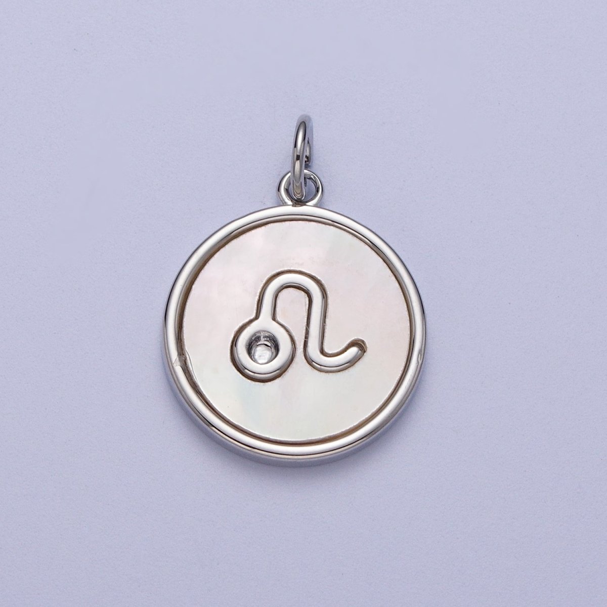 White Gold Filled Zodiac Signs Shell Pearl Round Coin Astrology Horoscope Silver Charm | A-071 to A-082 - DLUXCA