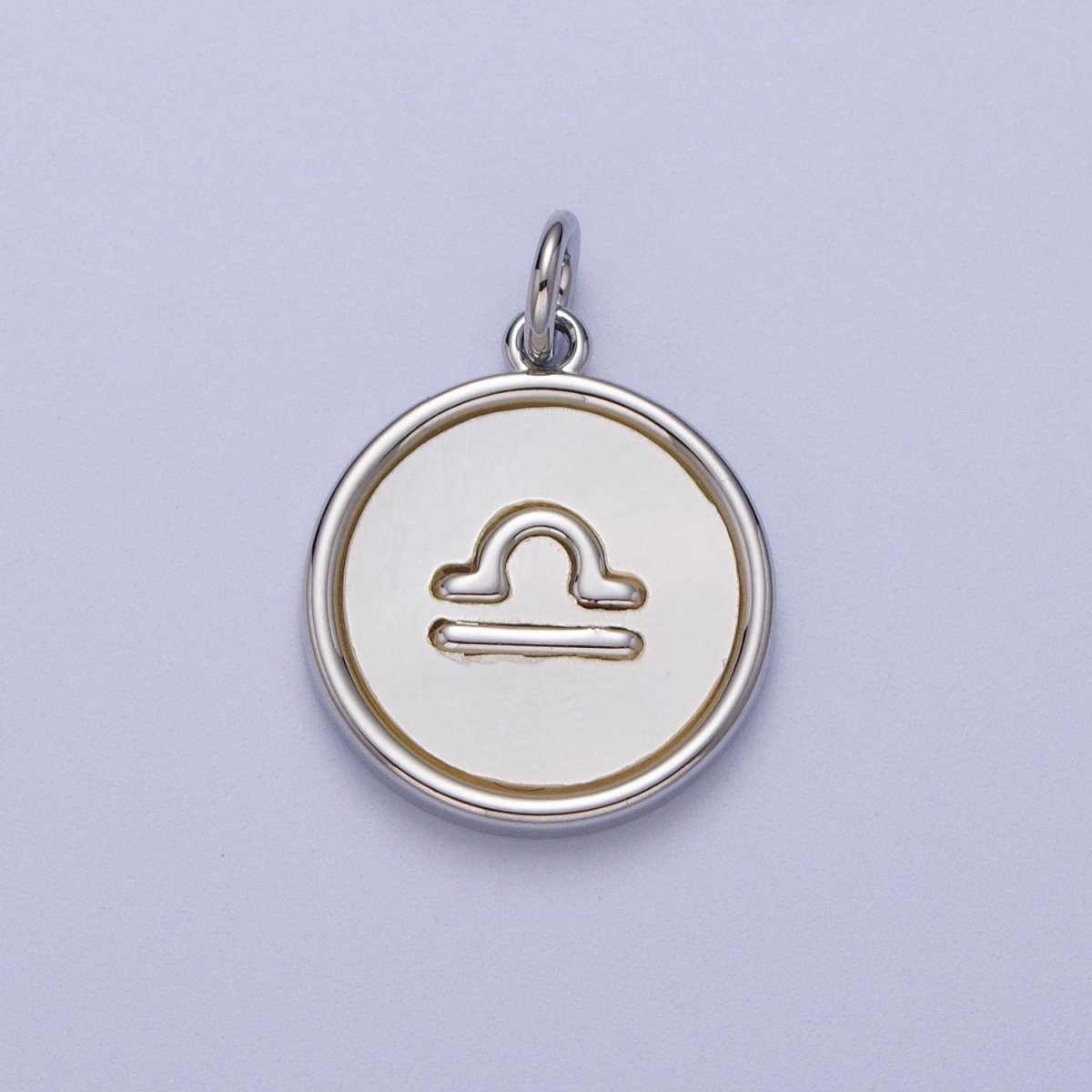 White Gold Filled Zodiac Signs Shell Pearl Round Coin Astrology Horoscope Silver Charm | A-071 to A-082 - DLUXCA