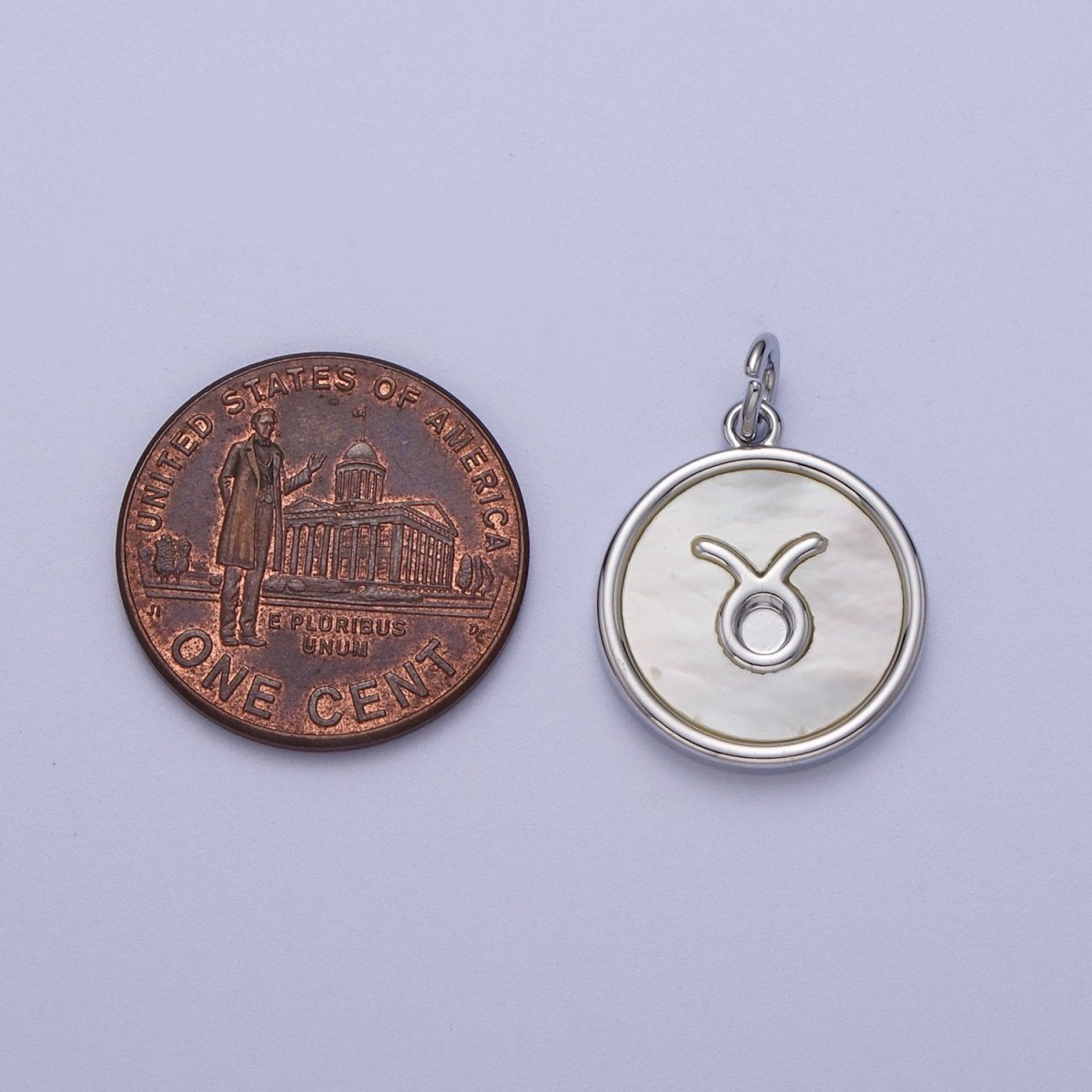 White Gold Filled Zodiac Signs Shell Pearl Round Coin Astrology Horoscope Silver Charm | A-071 to A-082 - DLUXCA