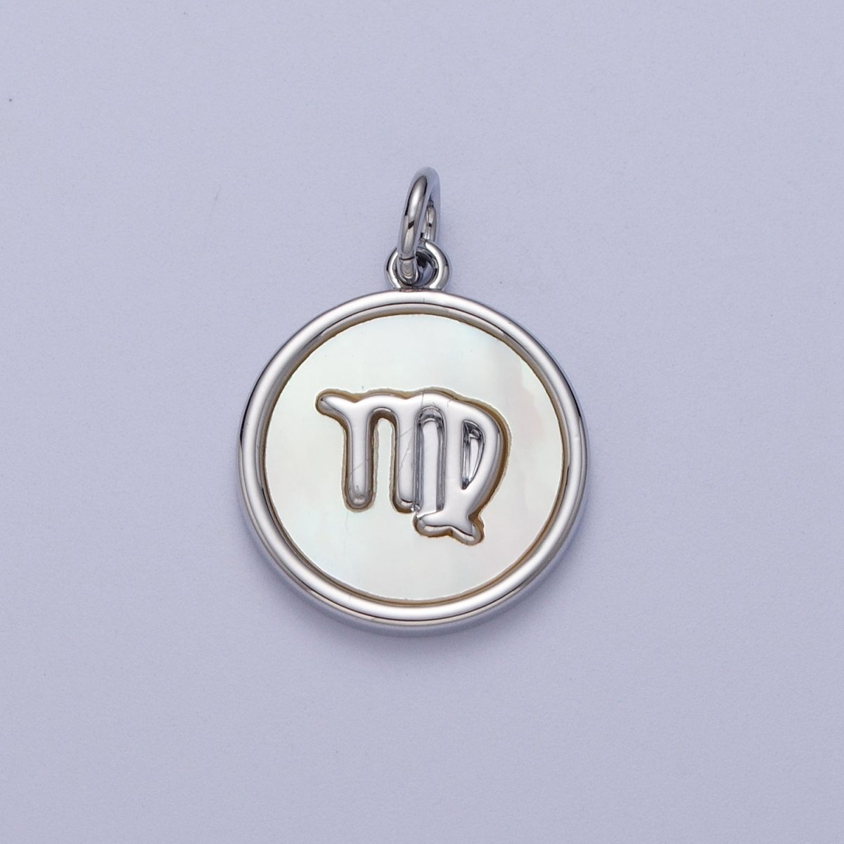 White Gold Filled Zodiac Signs Shell Pearl Round Coin Astrology Horoscope Silver Charm | A-071 to A-082 - DLUXCA