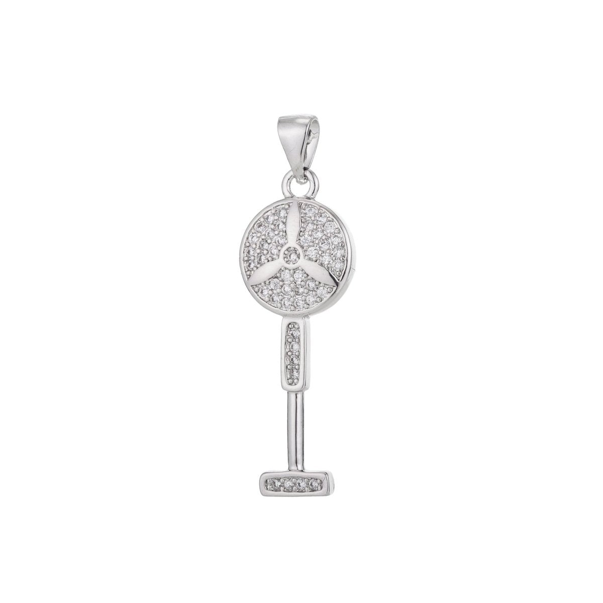 White Gold Silver Tower Fan Charm in Gold Filled Micro Pave Charm for Jewelry Making H-807 - DLUXCA