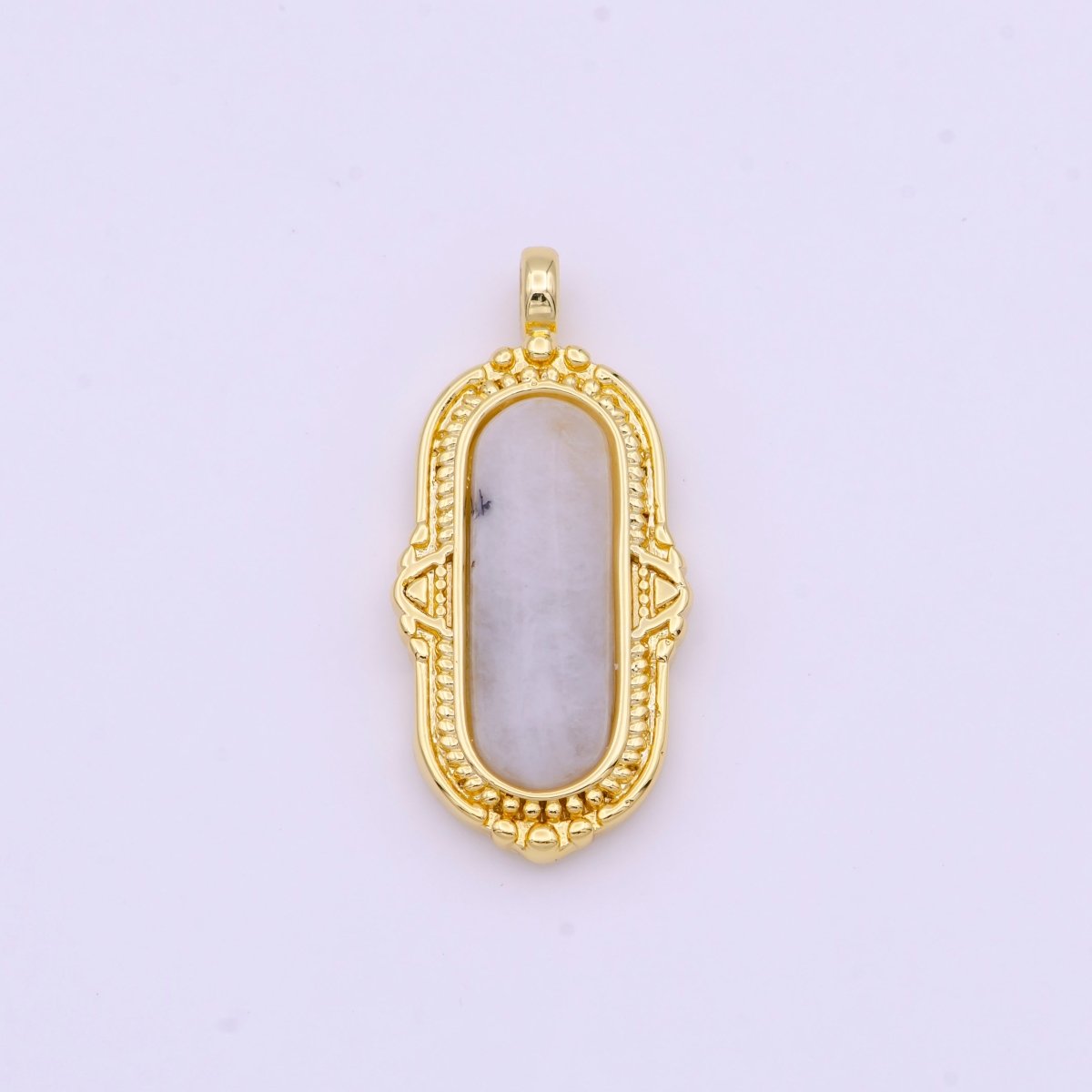 White / Green Natural Moonstone Rectangular Textured Gold Pendant H-003 H-078 - DLUXCA